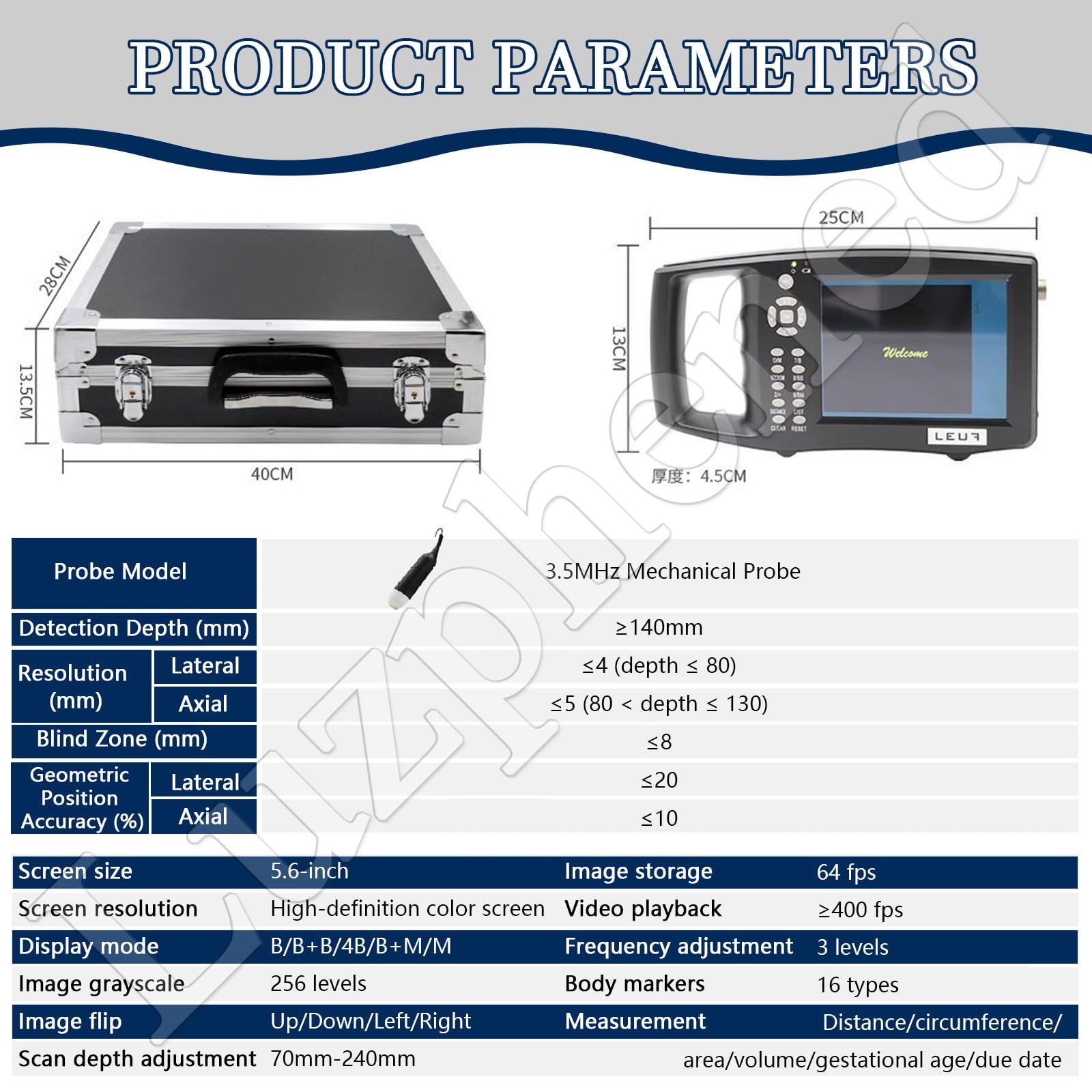 Scanner ad ultrasuoni per gravidanza, macchina veterinaria ad ultrasuoni con sonda 3.5MHz, schermo LCD portatile da 5,6 pollici, strumento diagnostico leggero