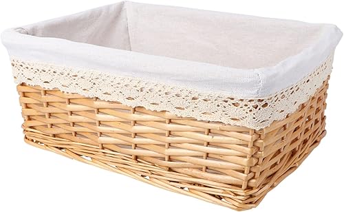 VILLCASE Rattan Storage Basket Rattan Serving Basket Food Serving Baskets Desk Containers Tote Bins for Storage with Lid Pantry Storage Baskets