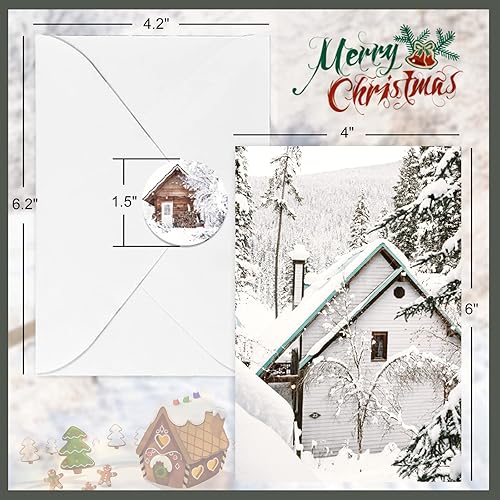 Miniatura 2 de AnyDesign Paquete de 40 tarjetas de felicitación para escenas de invierno con sobres calcomanías a juego tarjetas de notas navideñas en blanco