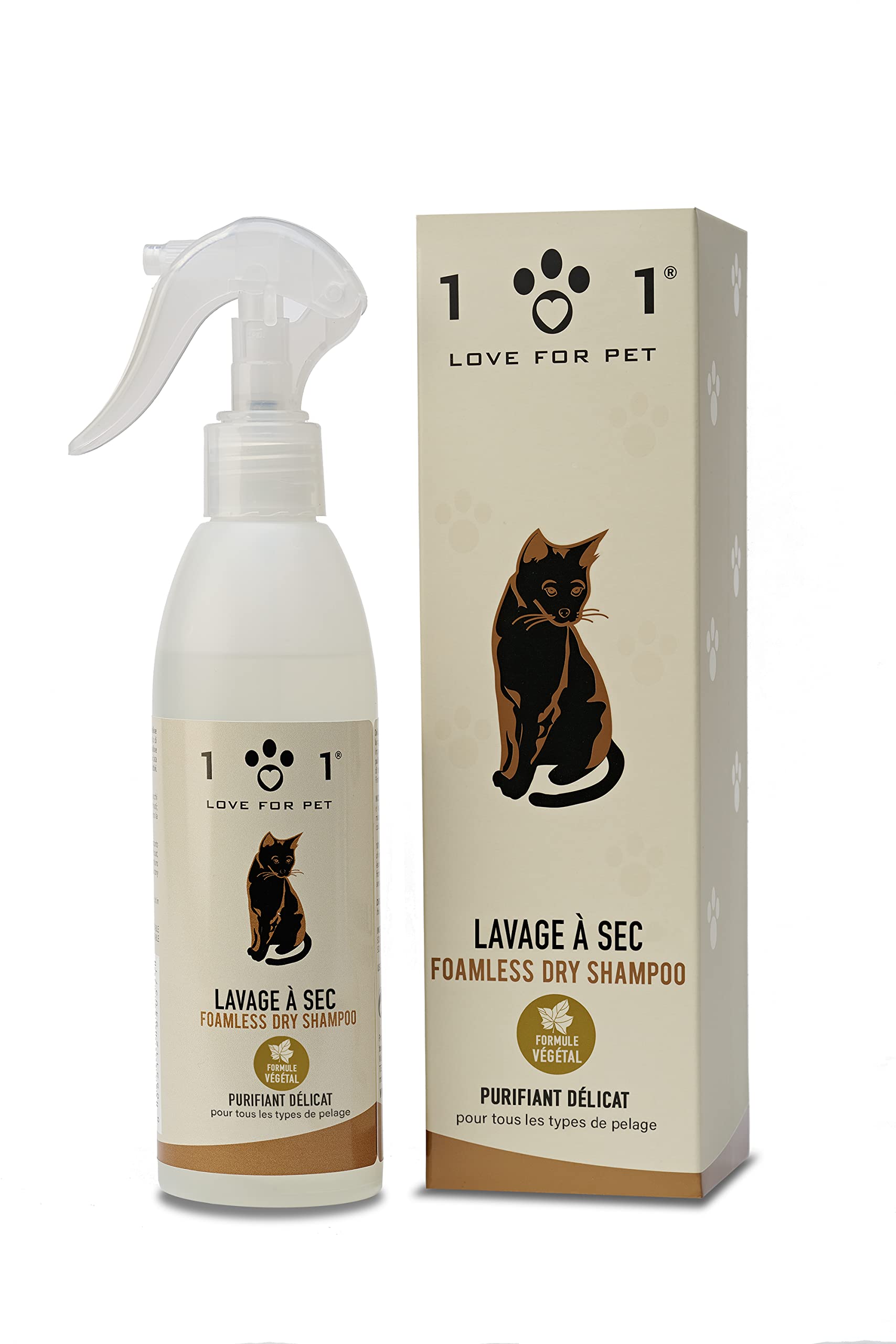 Linea 101 Shampoing Sec Chat Naturel 250 ML sans Rinçage à Base de Plantes Toilettage du Chat Rapide, Shampoing Pelage Propre et Parfum Doux Made in Italy