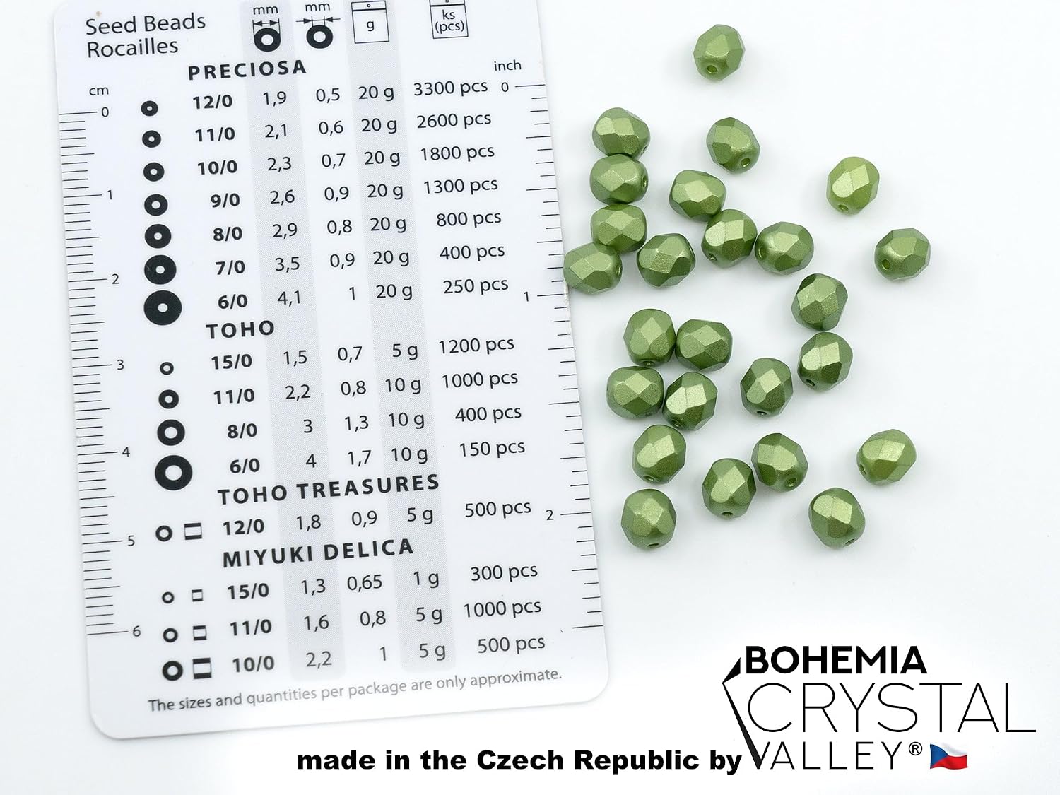 15 cm Strand of Faceted Fire Polish Round Beads, Glass, Czech Republic - 6 mm, Pastel Green (25034)