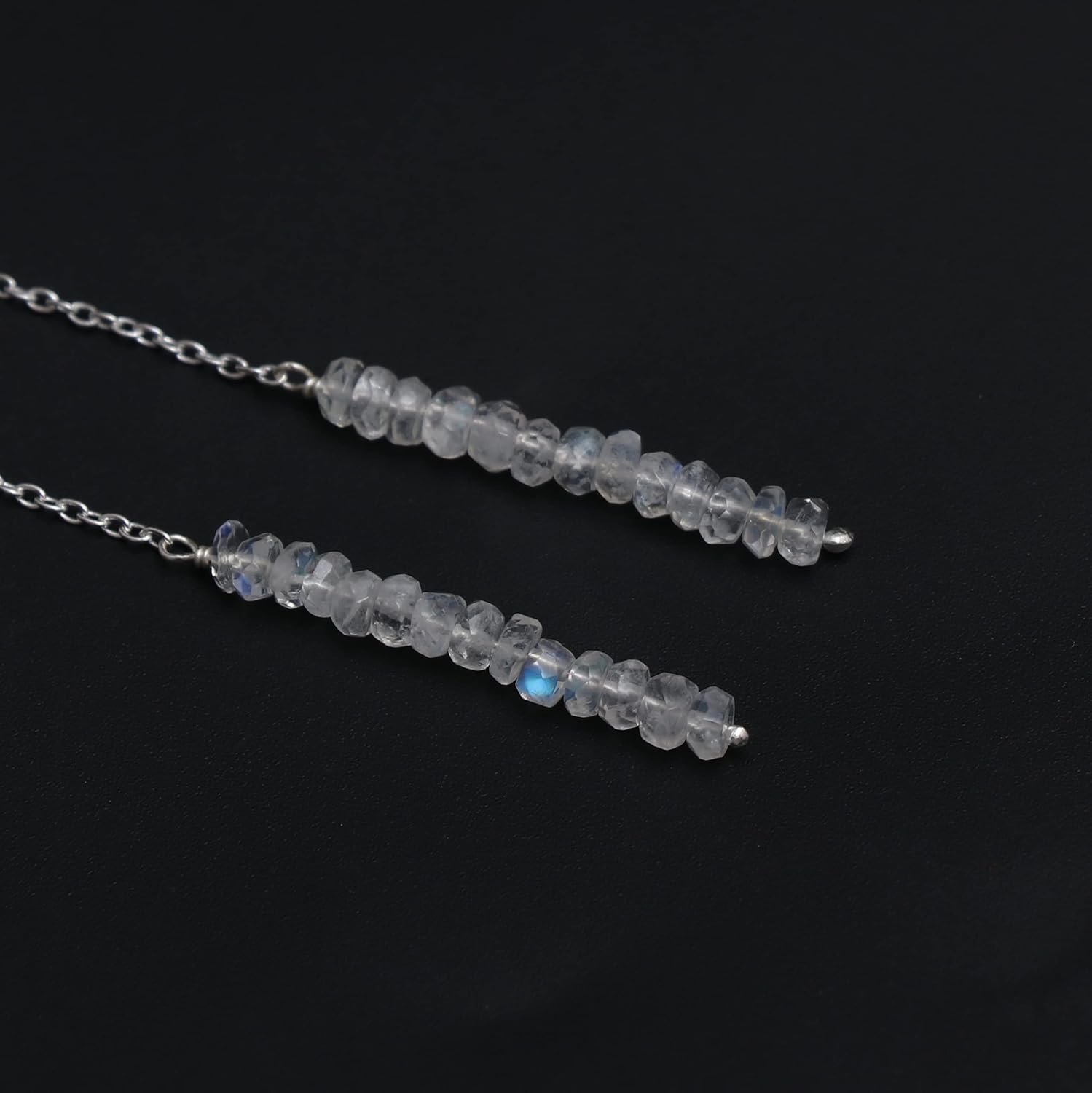 Sterling Silver Threader Earrings with Real Gemstone Beads - Elegant Pull-Through Design for Women, Dangling Western Earrings, Long and Short Adjustable Earring
