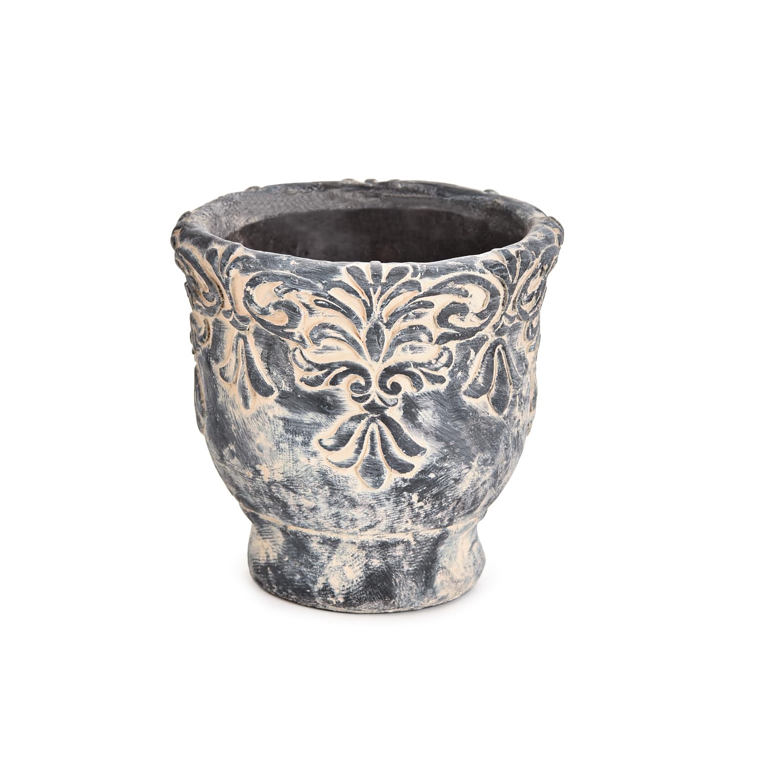 Sungmor 6.1 Inch Cement Plant Pot for Plants, Succulent Planter with Embossed Design, Vintage Concrete Flowerpots with Drainage Hole, Decorative