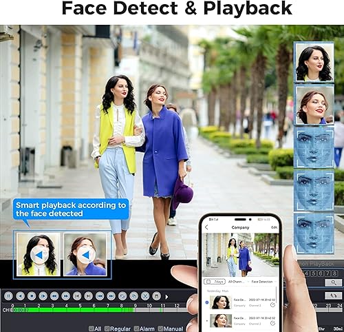 Miniatura 7 de Hiseeu Sistema de cámara de seguridad con cable 3K 8ch con audio, foco de alarma, detección de vehículos AI/humanos, disco duro de 3 TB, sistema