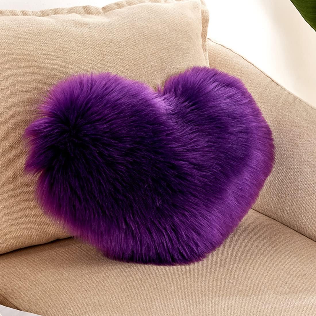 Reversible Soft Plush Heart Shaped Throw Pillow Cover Love Valentine's Day Fluffy Pillow Cover Luxurious Cushion Cover Decor for Chair Bed Couch Living Girl Room Bedroom, Purple, 16"x20"