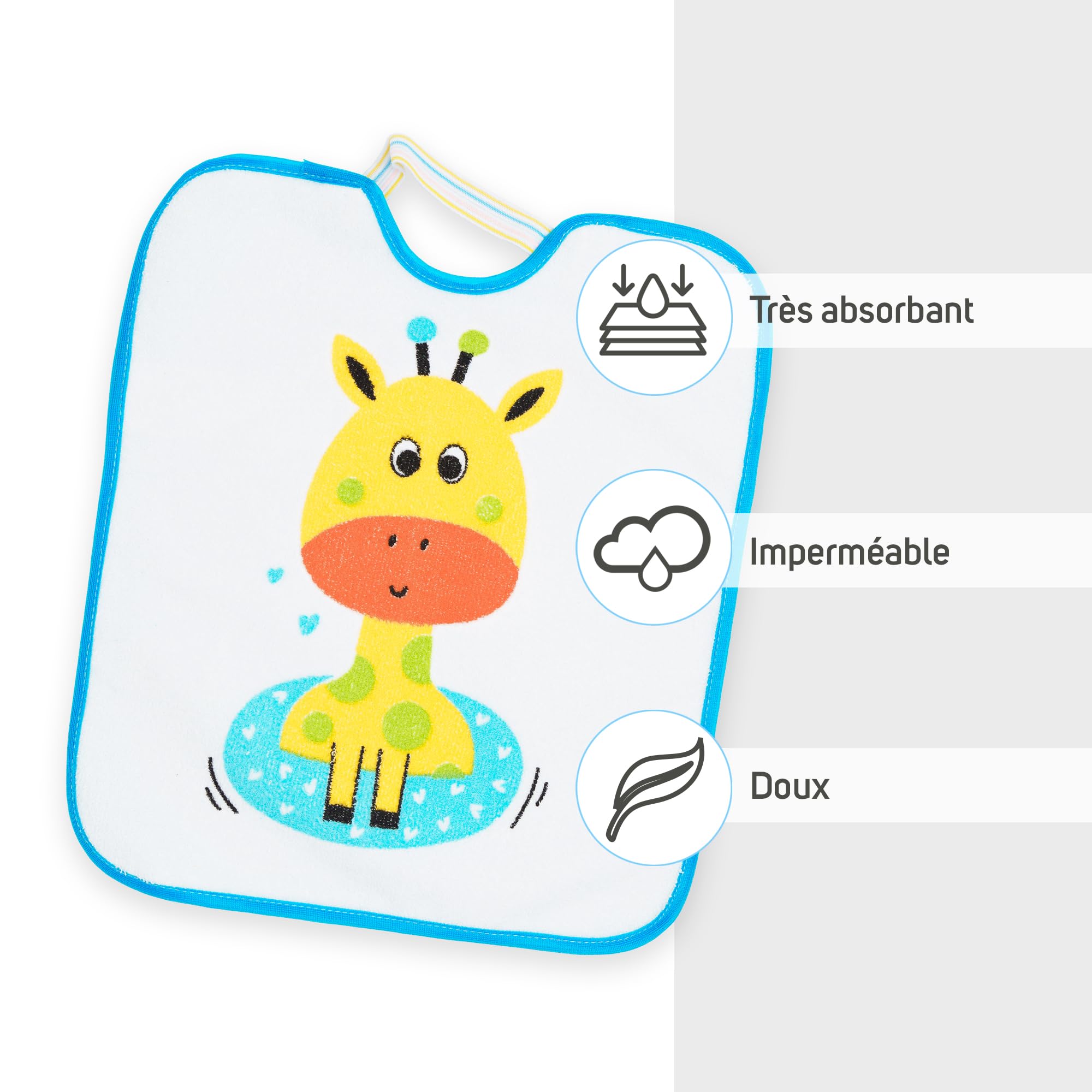 Ti TIN Lot De 4 Bavoirs Bébé Imperméables | Éponge 73% Coton 27% Polyester |Fermeture Élastique | Motifs Animaux |Parfaits Pour Maternelle Cantine | Facile À Nettoyer.