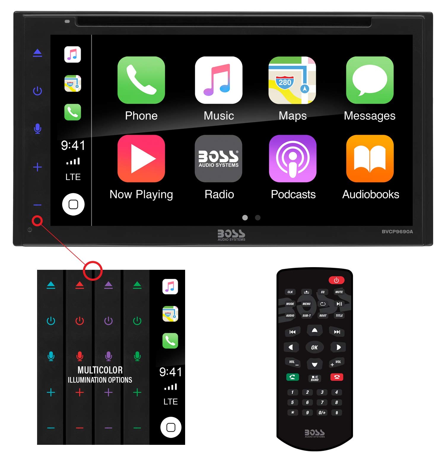 BOSS Audio Systems BVCP9690A Apple CarPlay Android Auto Car Multimedia DVD Player - Double Din Car S