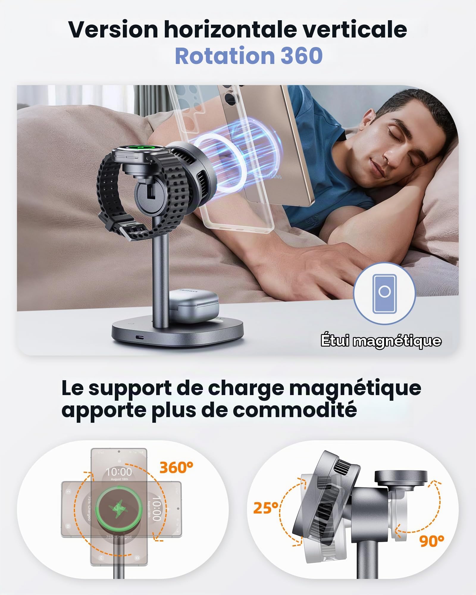 Chargeur Magnétique sans Fil pour Samsung Galaxy S26, 3 en 1 Chargeur Induction Rapide pour Samsung Galaxy S25 Ultra/Z Fold 7/Flip 7, Station de Charge pour Galaxy Watch 8/Ultra Galaxy Buds 4 Pro