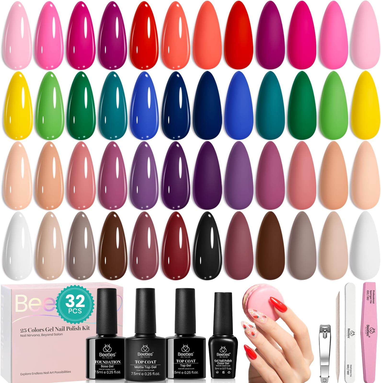 Beetles Summer Gel Polish Kit - Chic Outfits Collection 25 Colors Polish Set, Brown Purple Nude Red Black Color Gel Nails with 3Pcs Base Top Coat Soak off Uv Gel Manicure Kit Gift for Women