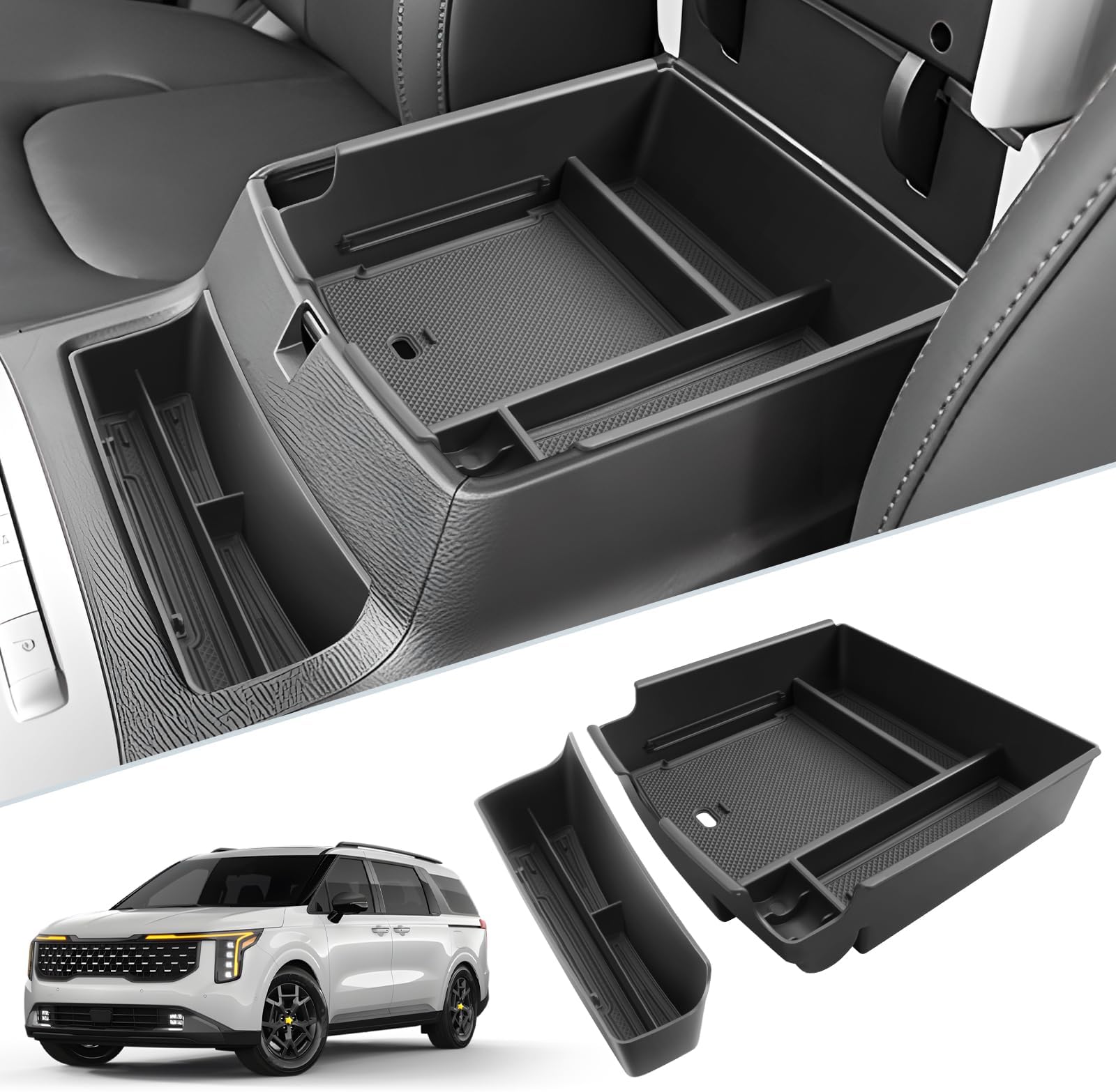 SKTU 2Pack for 2025 2026 Kia Carnival Center Console Organizer for 2025 2026 Kia Carnival Console Tray 2025 2026 Carnival Front Tray Kia Carnival 2025 2026 Accessories Insert Glove Pallet Organizer