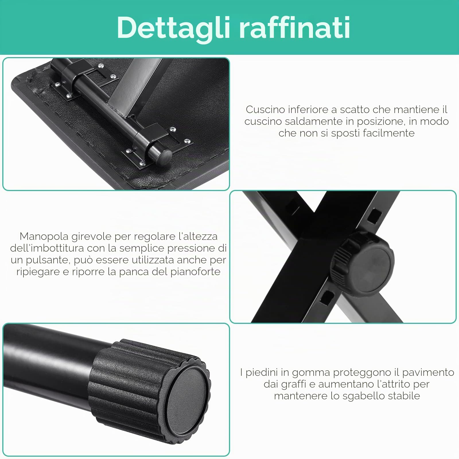 MAMIZO Supporto per tastiera con sgabello, regolabile in altezza, tastiera e sgabello per tastiera, doppio X-Frame Keyboard Stand Set di sgabelli per tastiera pieghevole, per pianoforte, nero