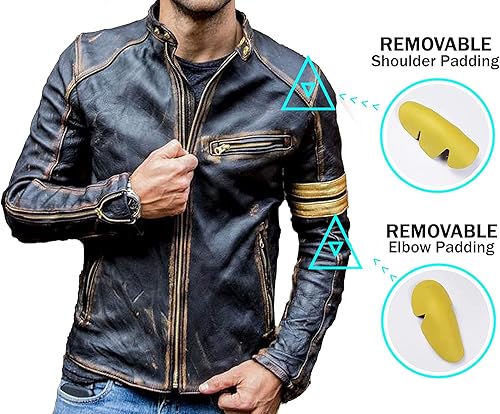 Miniatura 2 de LP-FACON Chaqueta de cuero para hombre con armadura  Vintage Cafe Racer Powersports Equipo de protección Moto Biker Chaqueta acolchada