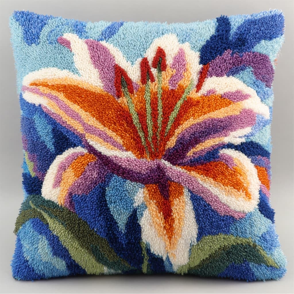 WallustrioaW Latch Hook Kits Pillow,Lily Flowers