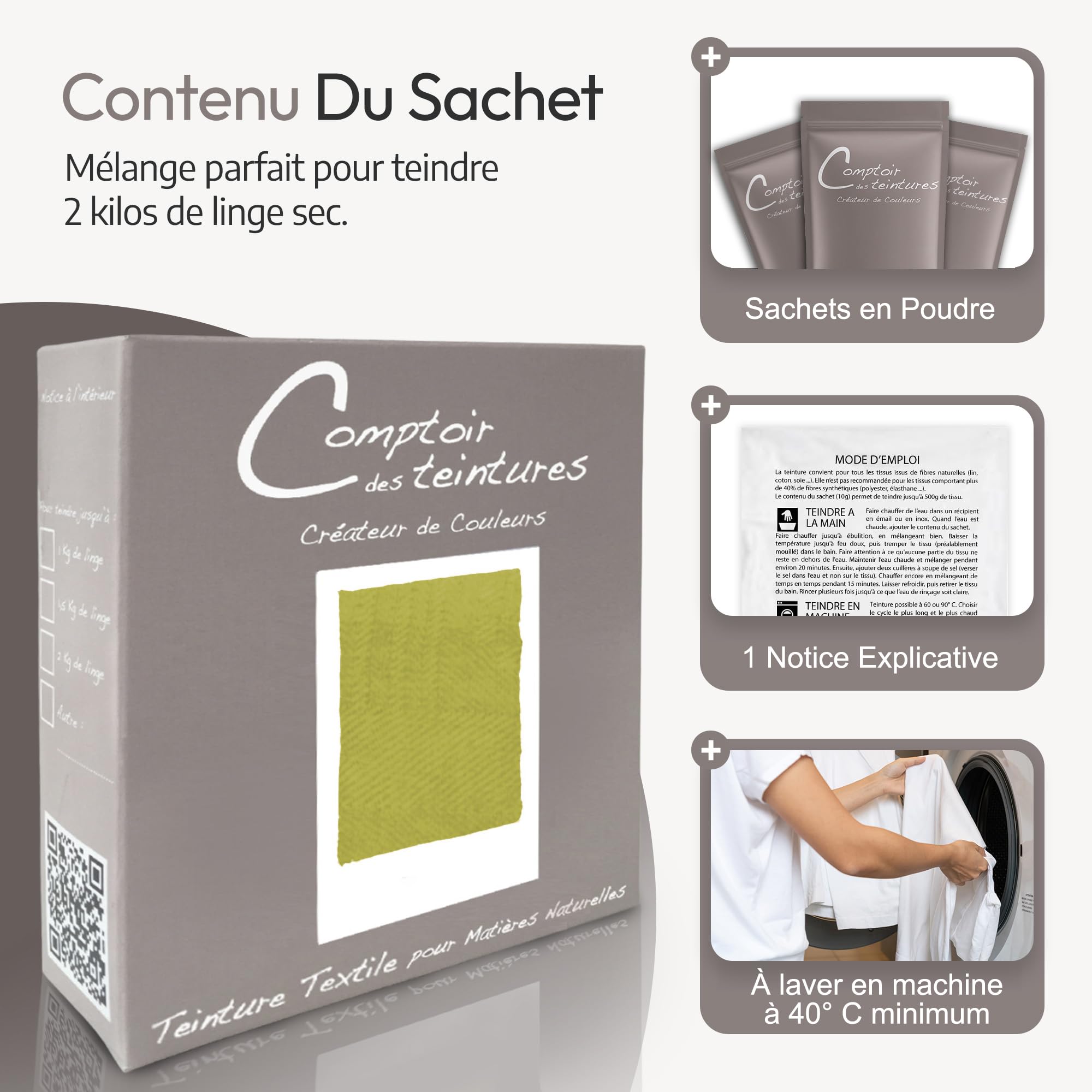 Teinture Textile – Mélange Madras (pour 2kg linge) – Teintures Durables pour Draps, Serviettes et Nappes – Facile à Utiliser en Machine à Laver ou à la Main