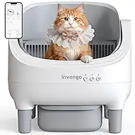 Invengo Self Cleaning Litter Box, Open Top Automatic Litter Box with App Control for Multiple Cats, Safety Sensors Protection, Odor Control Includes 2 roll Liners,Large Waste Bin, Dark Gray