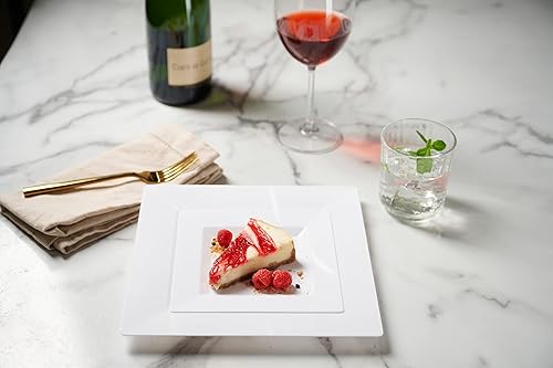 Miniatura 6 de Munfix 60 platos de plástico para fiesta, platos desechables cuadrados blancos, 30 platos de cena de alta calidad resistentes de 10.25 pulgadas y 30