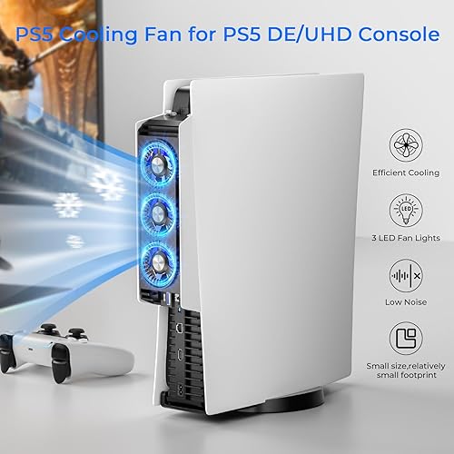 Miniatura 2 de Upgraded PS5 Cooling Fan with LED Light,Quiet and Efficient Cooling System for PS5 Cooler,2 Fan Speeds,3 Small Fans,USB 3.0 Port Compatible with