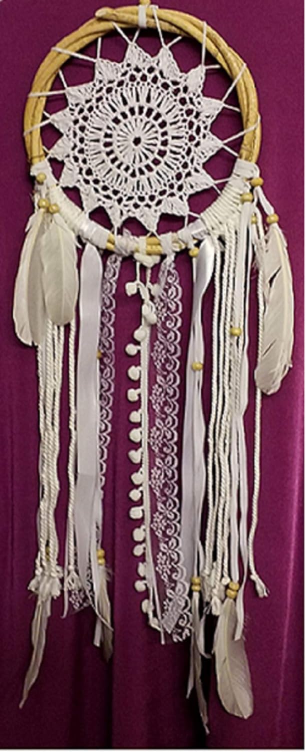 – White Handmade Dream Catcher Net with Feathers