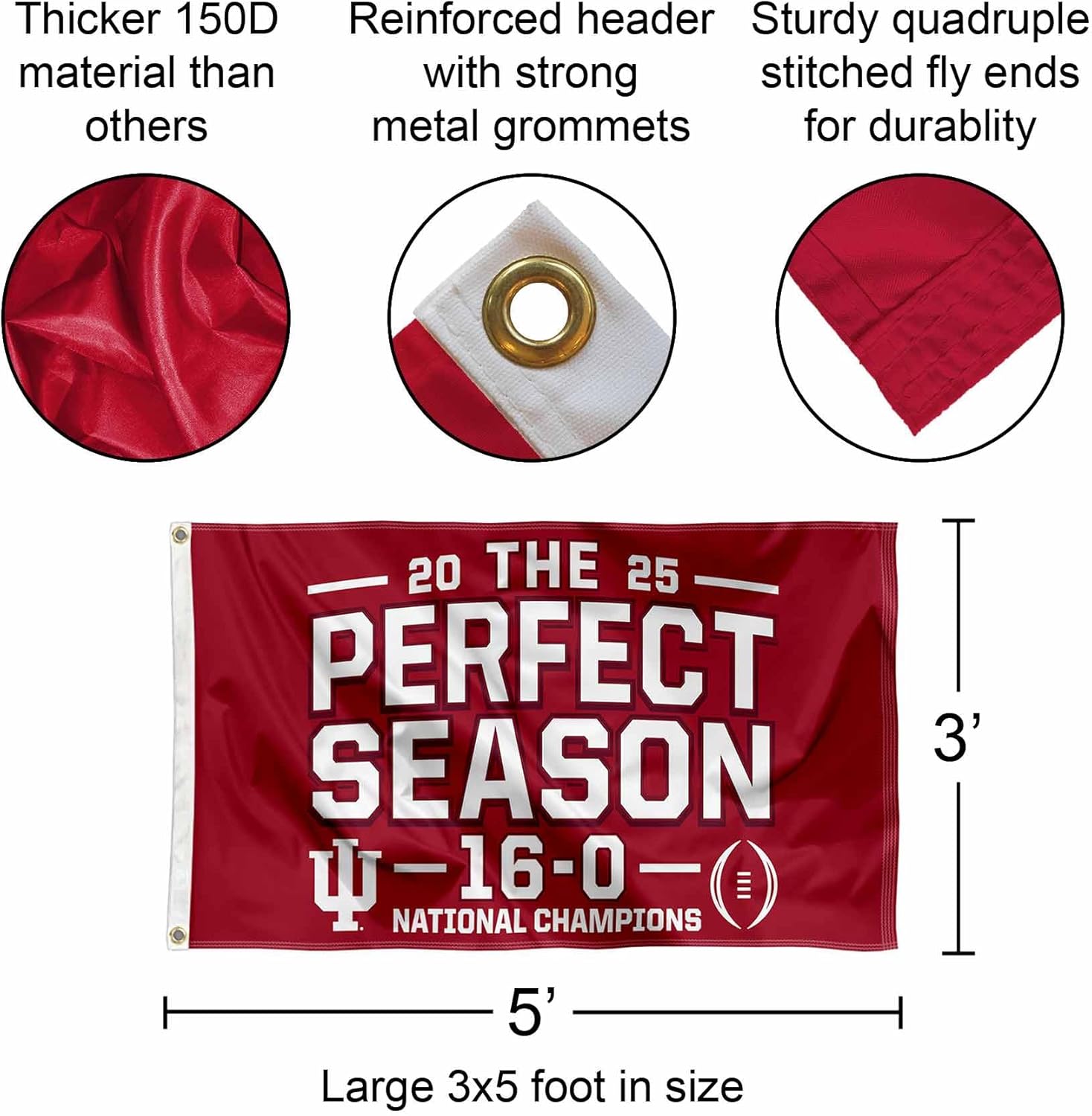 IU Hoosiers 2025 National Champions Perfect Season 3x5 College Flag - Image 2