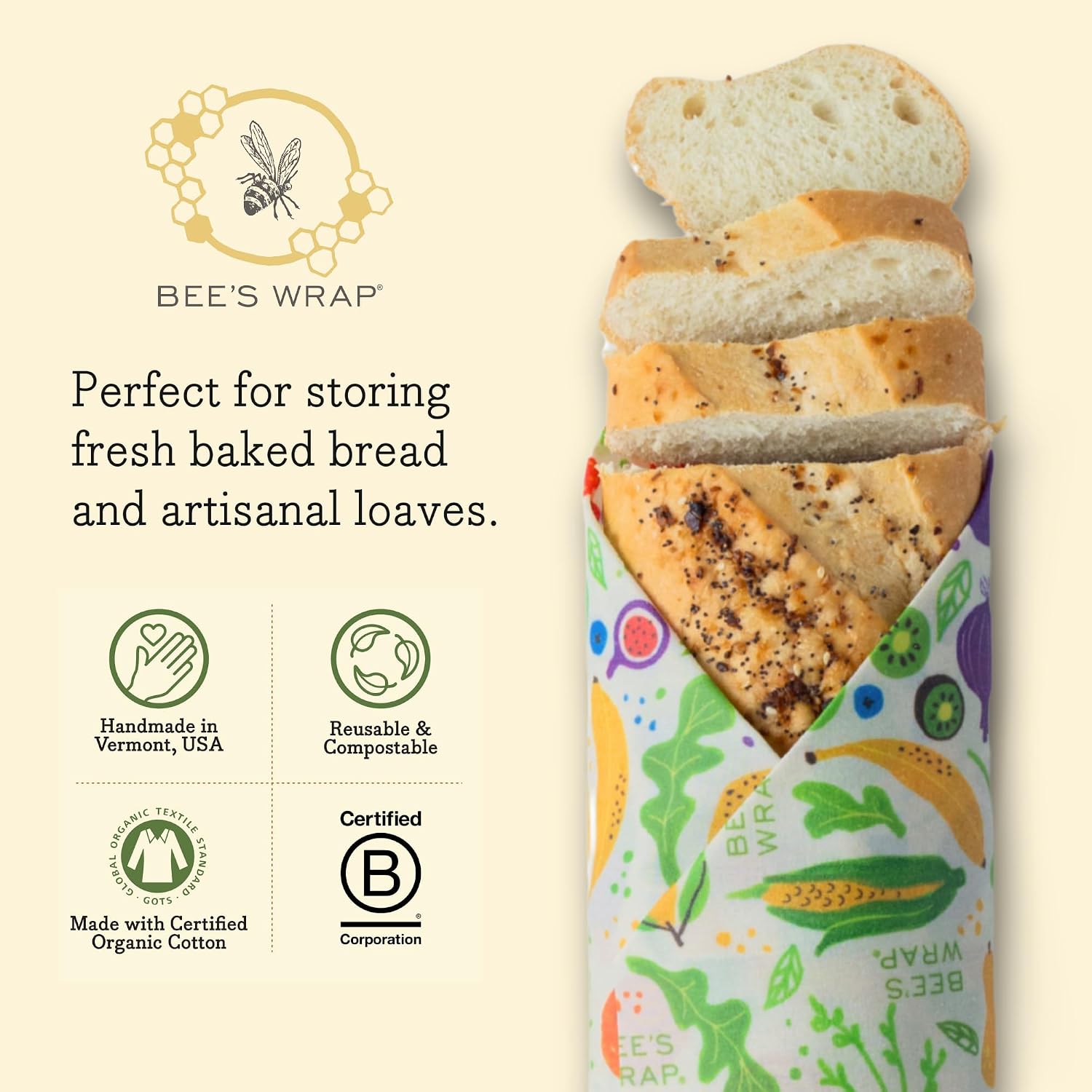 Bee's Wrap Beeswax Bread Wrap - Garden Party image 3