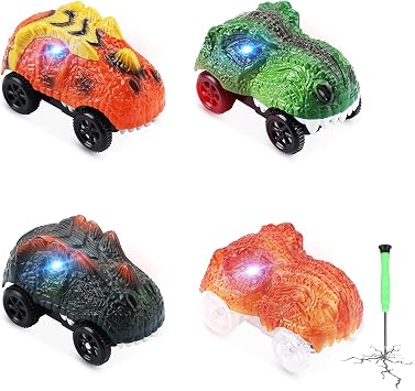 Save Unicorn Tracks Cars only Replacement, Race Cars for Tracks Glow in The Dark, Racing Car Track Accessories with 3 Flashing LED Lights, Compatible with Most Tracks for Girls Kids and Boys4pack