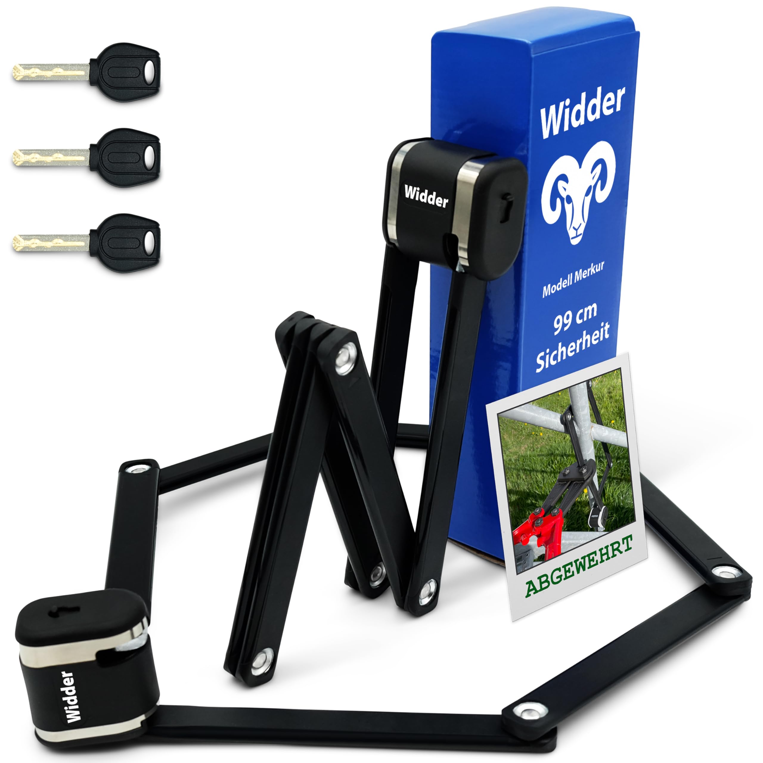 Widder Extrem sicheres Faltschloss Fahrrad [Titan-Stahl Level 15] - Fahrradschloss hohe Sicherheit 99cm lang mit Schlüssel [3x] & Halterung - Gliederschloss als E Bike Lock Scooter Schloss & Fahrrad