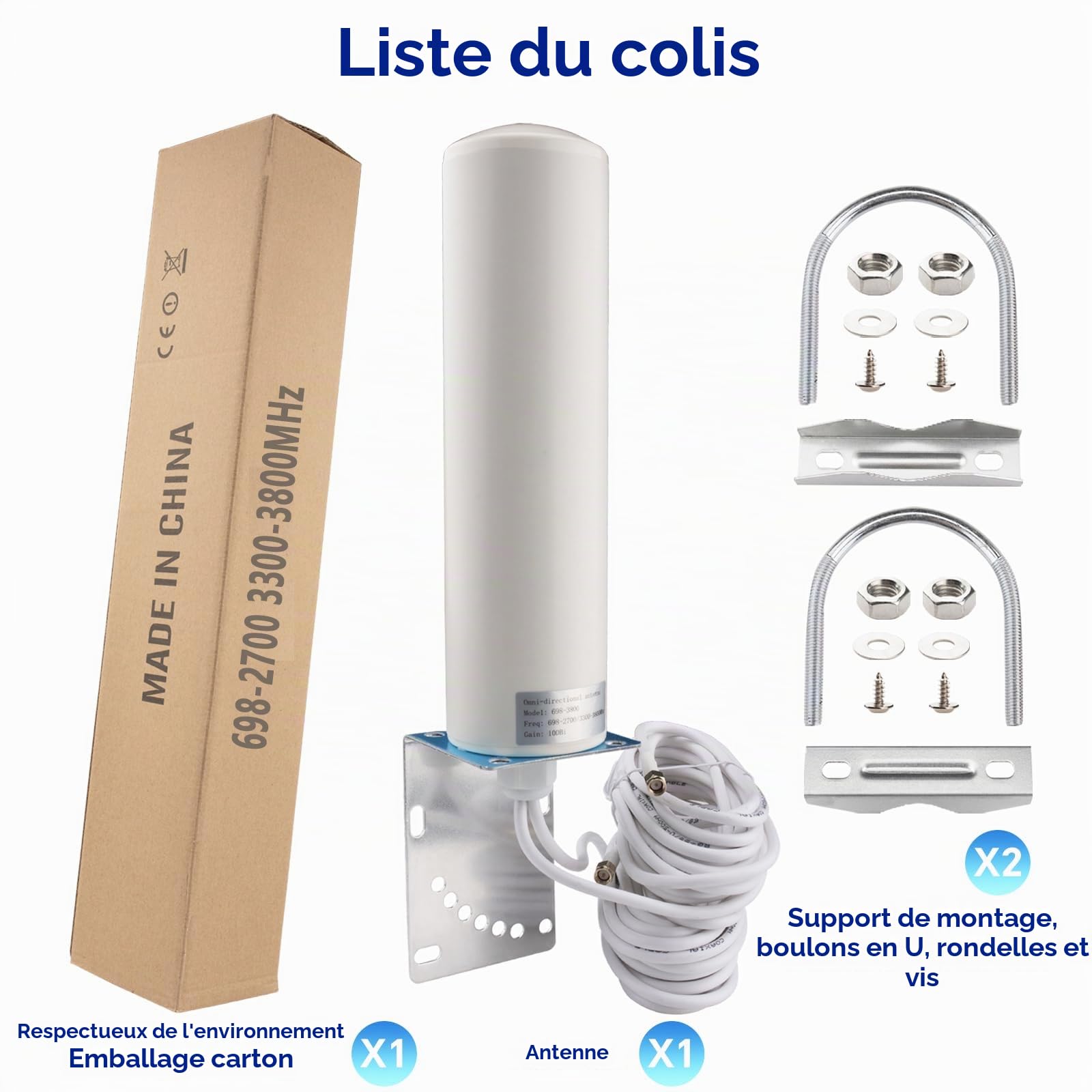 Antenne extérieure 4G 5G LTE 10dBi SMA TS9 Adaptateur 698-2700 3300-3800 MHz Antenne WiFi à gain élevé Extérieur Faible perte Double SMA mâle 5 m Câble RG58 4G LTE Routeur omnidirectionnel
