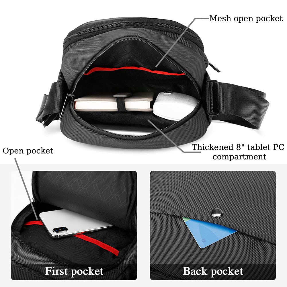 BAIGIO Sacs Bandoulière Homme,Sacs portés épaule pour homme,Pouch Homme Cross Body Bag pour le sport, les voyages, le travail (Noir, 24x20x9cm)
