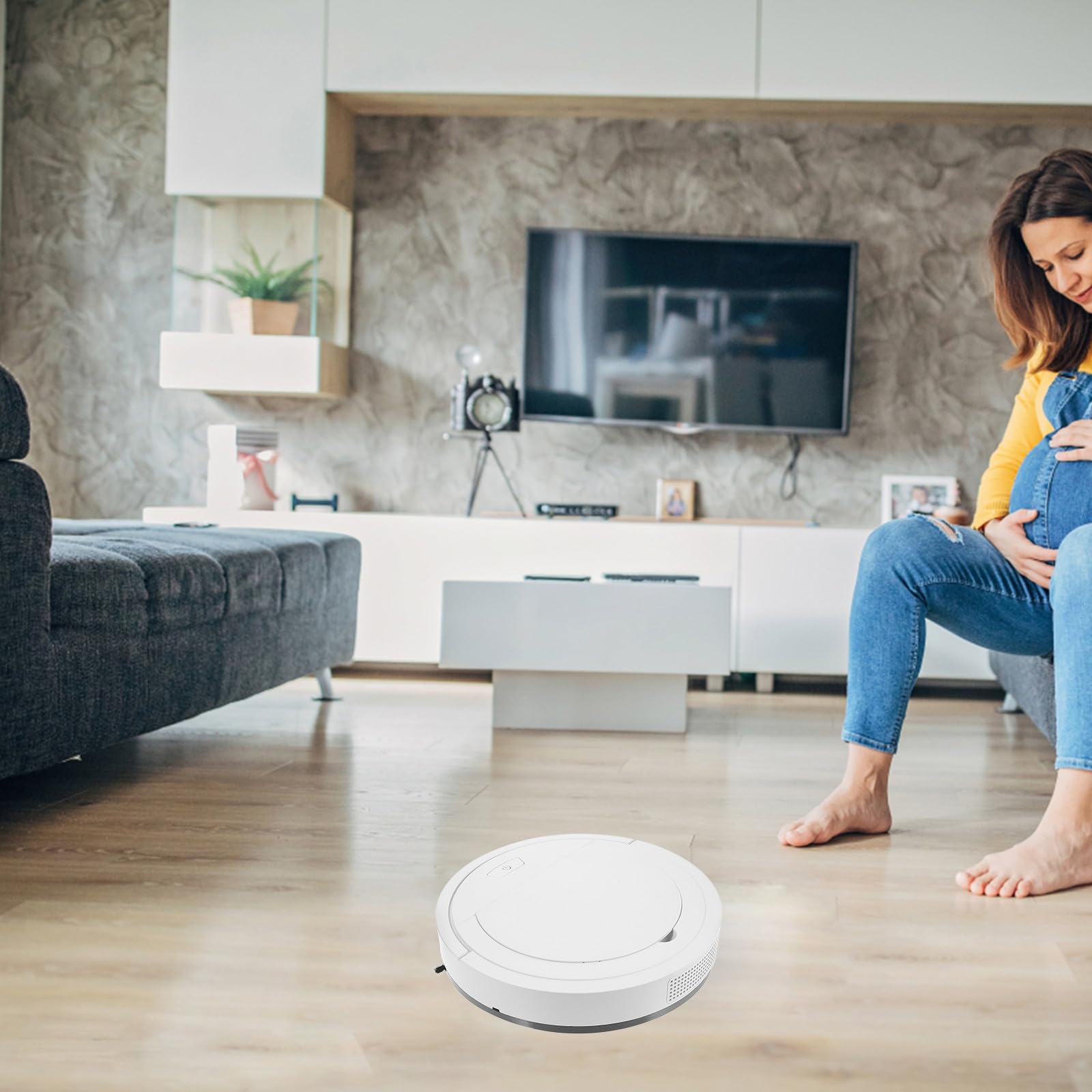 SECFOU Smart Robot Cleaner Senza Fili, Capacità 550ml, Bianco, per Home, Aspirazione Potente, Adatto a Uomo Anziano e Donna, per Pulizia di Casa
