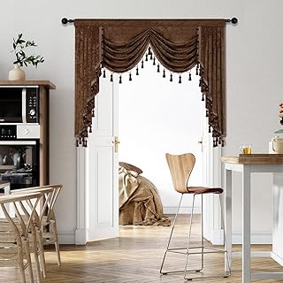 ELKCA Thick Chenille Window Curtains Valance for Living Room Chocolate Waterfall Valance for Bedroom,1 Panel (Chocolate, W59) - Buy now