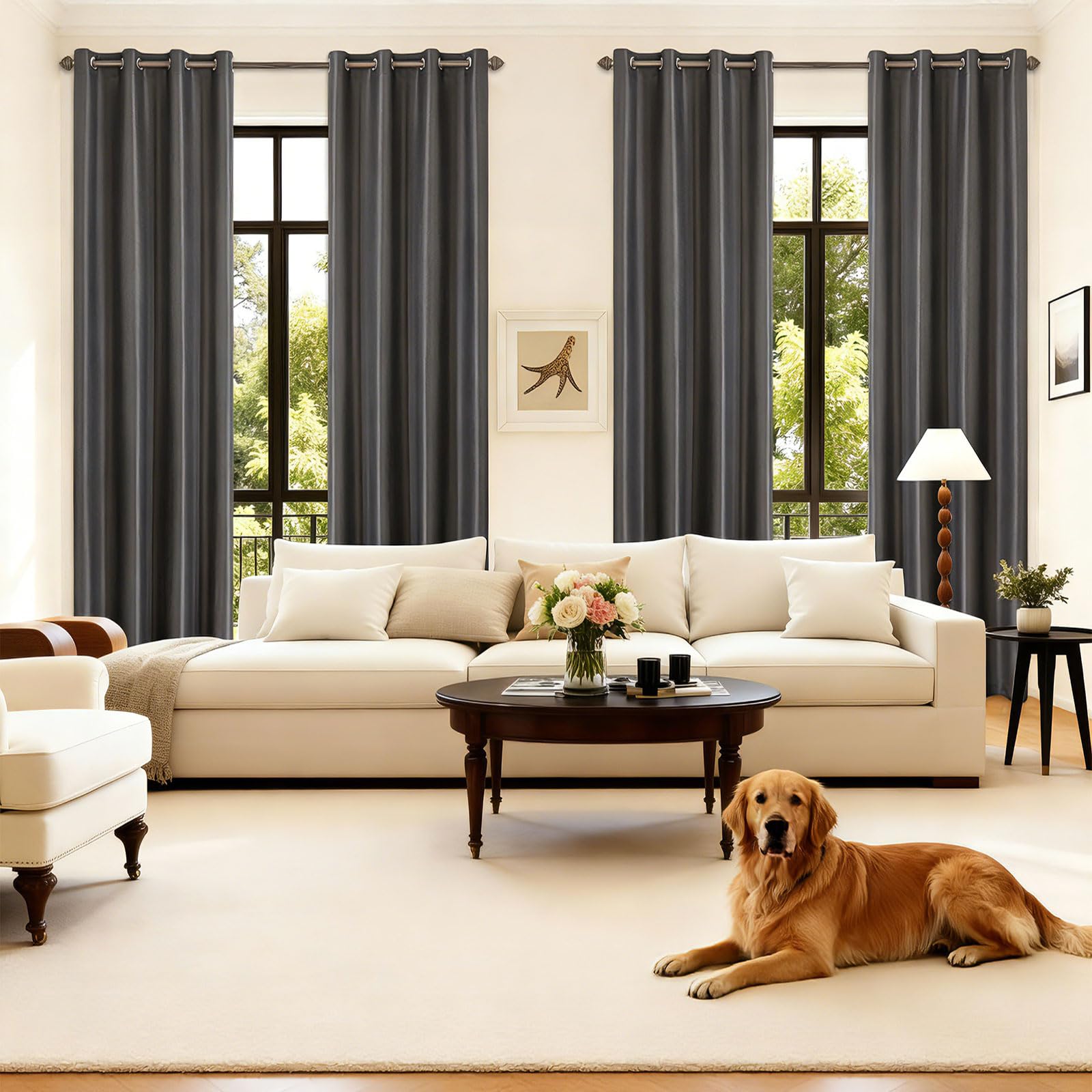 GUOJUN Tende Oscuranti per Interni 190 x 225 cm con Occhielli, Termica Isolante Tenda Coprenti Tinta Unita Anti-Rumore, Pesante, Opache per Soggiorno e Camera da Letto, Grigio Scuro