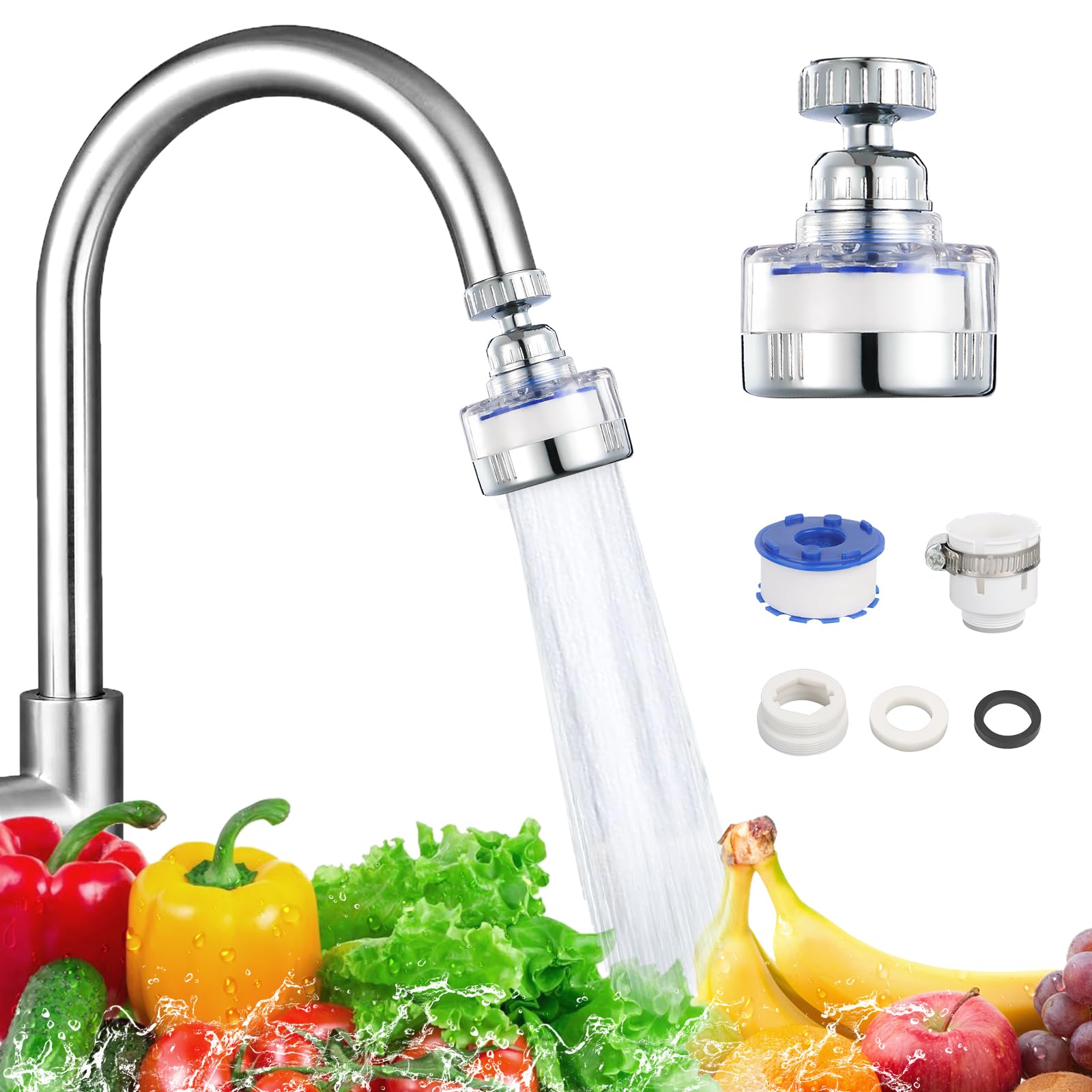Water Filter Tap 360° Rotating WRA-Certified Hard Water Solution, 6x Long-Life Cartridges (18 Months) Universal UK Fit for Kitchen/Bathroom Stops Limescale