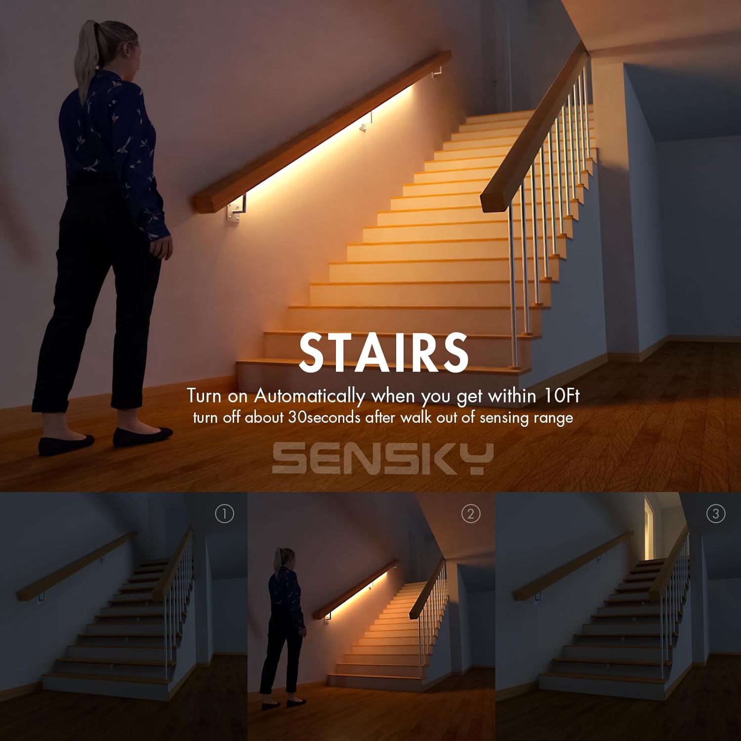 Sensky Motion Sensor LED Strip Lights Rechargeable Motion Activated Light Strip Dimmable Cabinet Strip Lighting for Wardrobe, Gun Safe, Cabinet, Pantry, Closet (1M Black, Warm White)