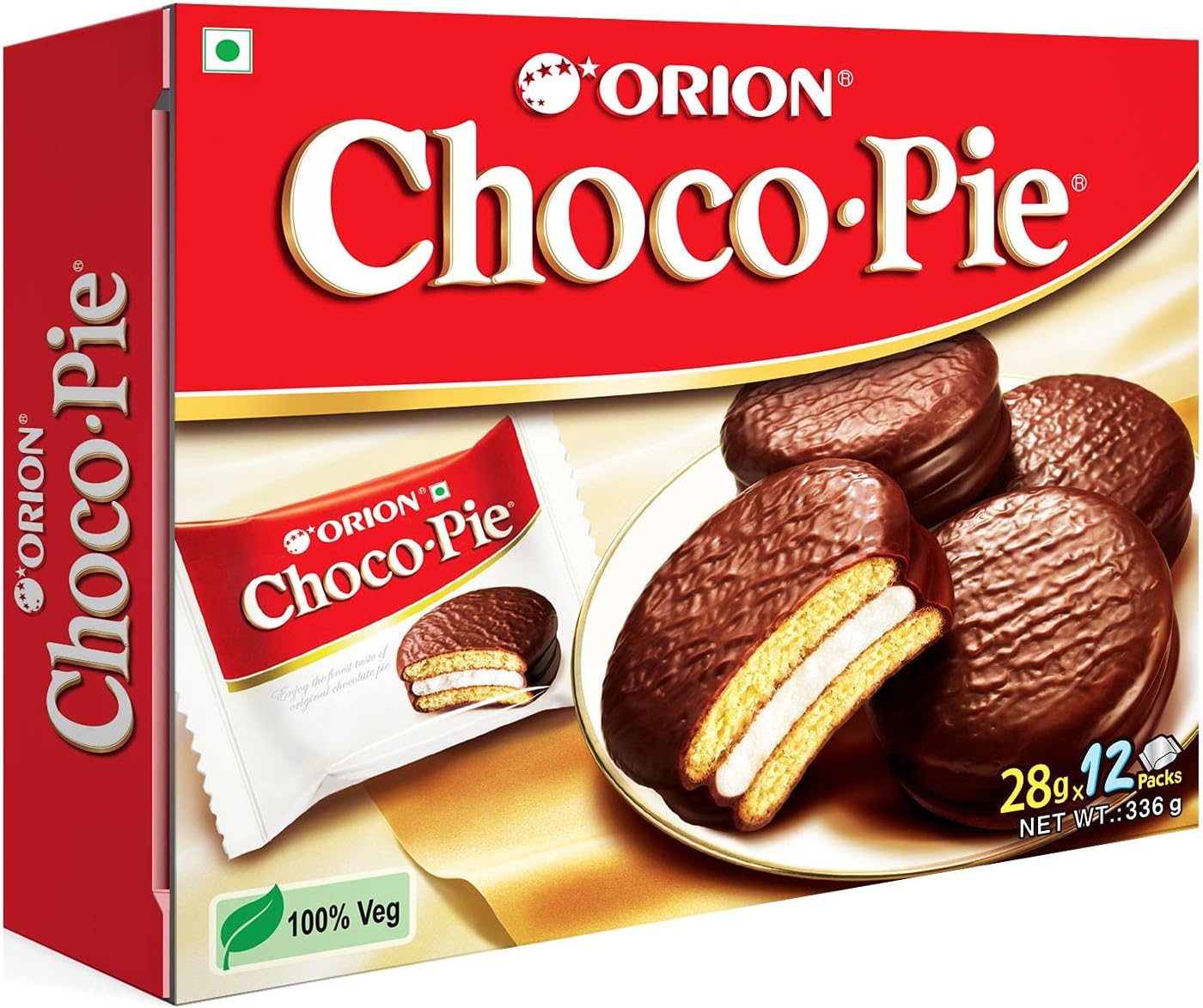 Orion Choco Pie Chocolate Coated Soft Biscuit, 336 g, Pack of 12