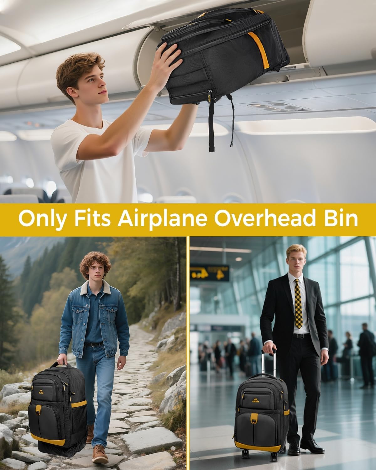 MATEIN Rolling Backpack with 4 Spinner Wheels, 17 Inch Backpack on Wheels with Shoulder Straps, Water Resistant Rolling Computer Bag Carry On Luggage, Business Travel Roller Laptop Bag for Women Men