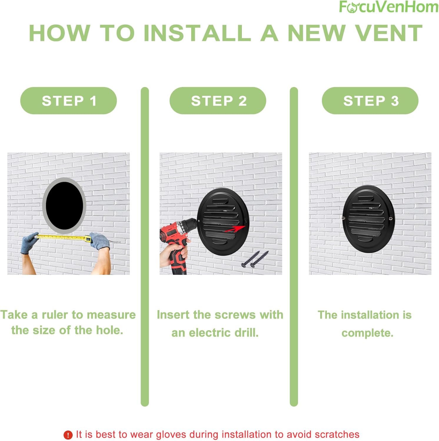 Round Soffit Vent 6 Inch, FocuVenHom Black Stainless Steel Wall Vent Grille Air Vent Cover with Built-in Fine Mesh for Garage, Apartment (150mm - 2PCS)