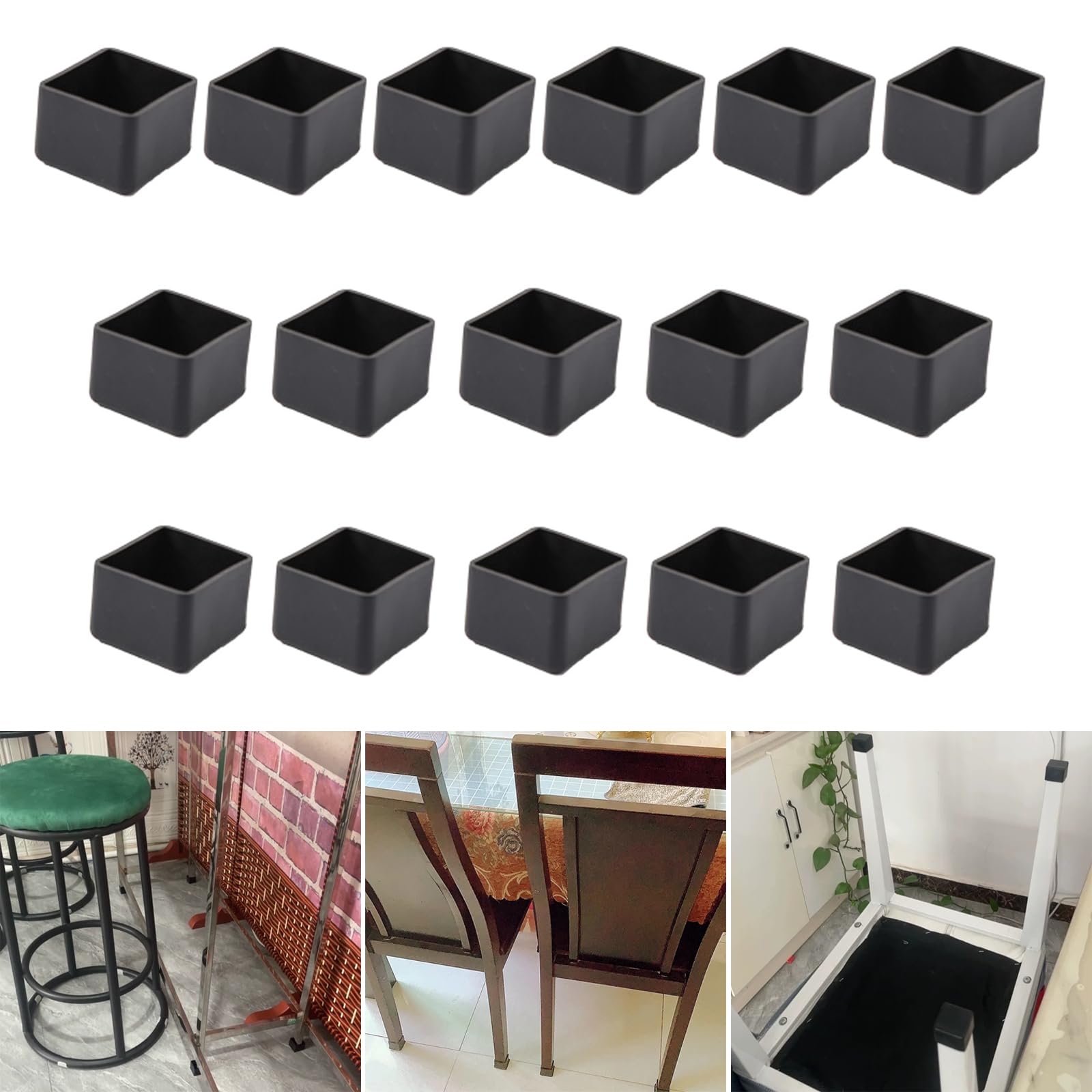 16Pcs Square 35x35mm Silicone Chair Leg Floor Protector, Black Chair Leg Caps, Furniture Foot Protectors, Stool Leg caps to Prevent Hardwood Floor Scratches and Reduce Noise — image 1