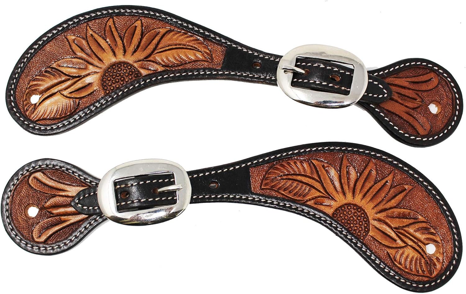 CHALLENGER Horse Western Floral Tooled Leather Cowboy Boots Spur Straps 74RT06