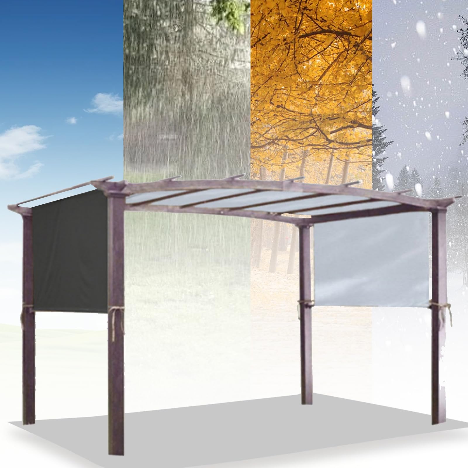 Wodoodporna tkanina wołowa 210D Pera osłona baldachimu na patio, werandę, podwórko, meble rattanowe (4,8 x 2,4 m, szary) - trwały, odporny na promieniowanie UV, łatwy w instalacji