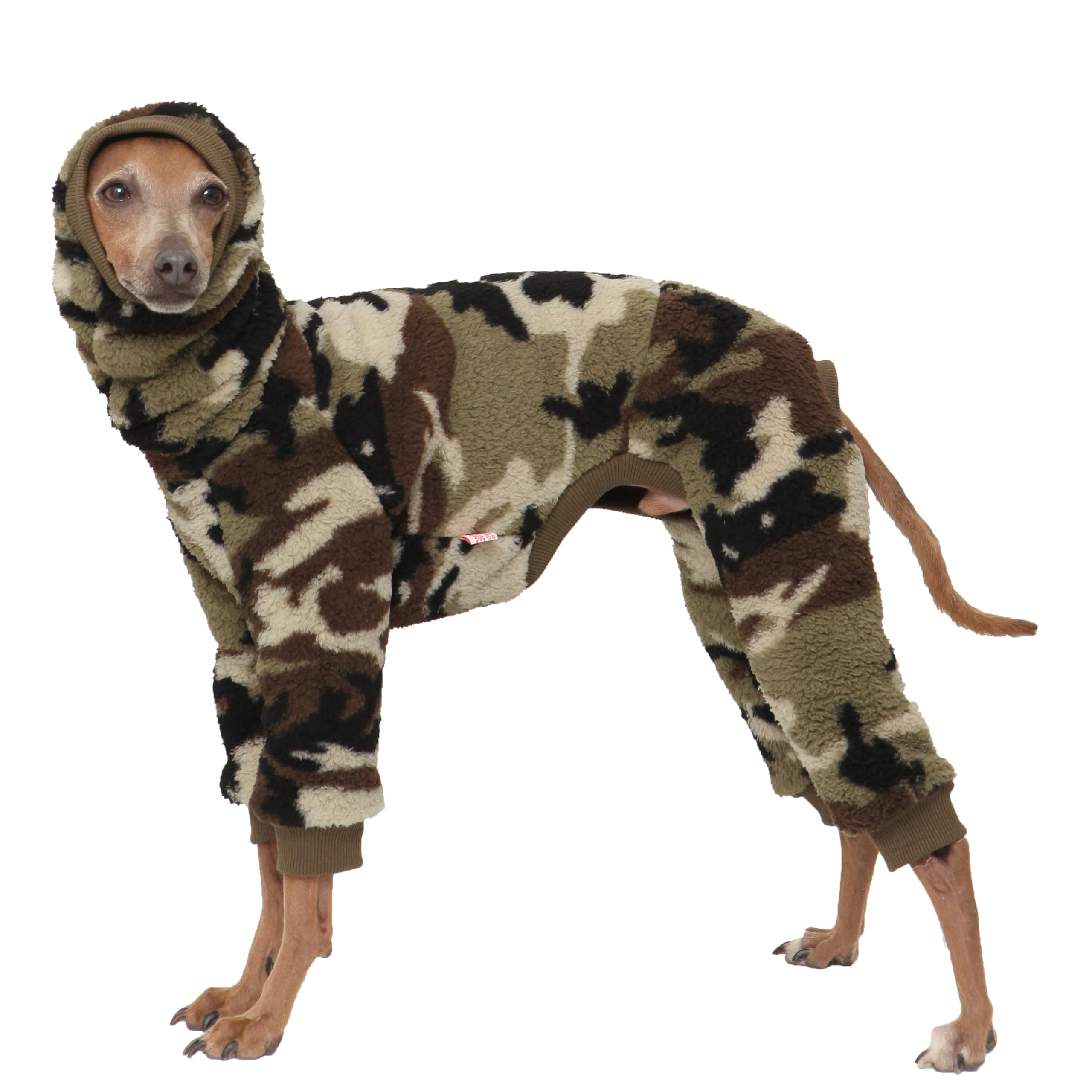 D Doggy Star Italian Greyhound Sweater Turtleneck Outfit Camo Warm Fleece Onesie Clothes Whippet for Dog Coat (L,FLC Green Camo)