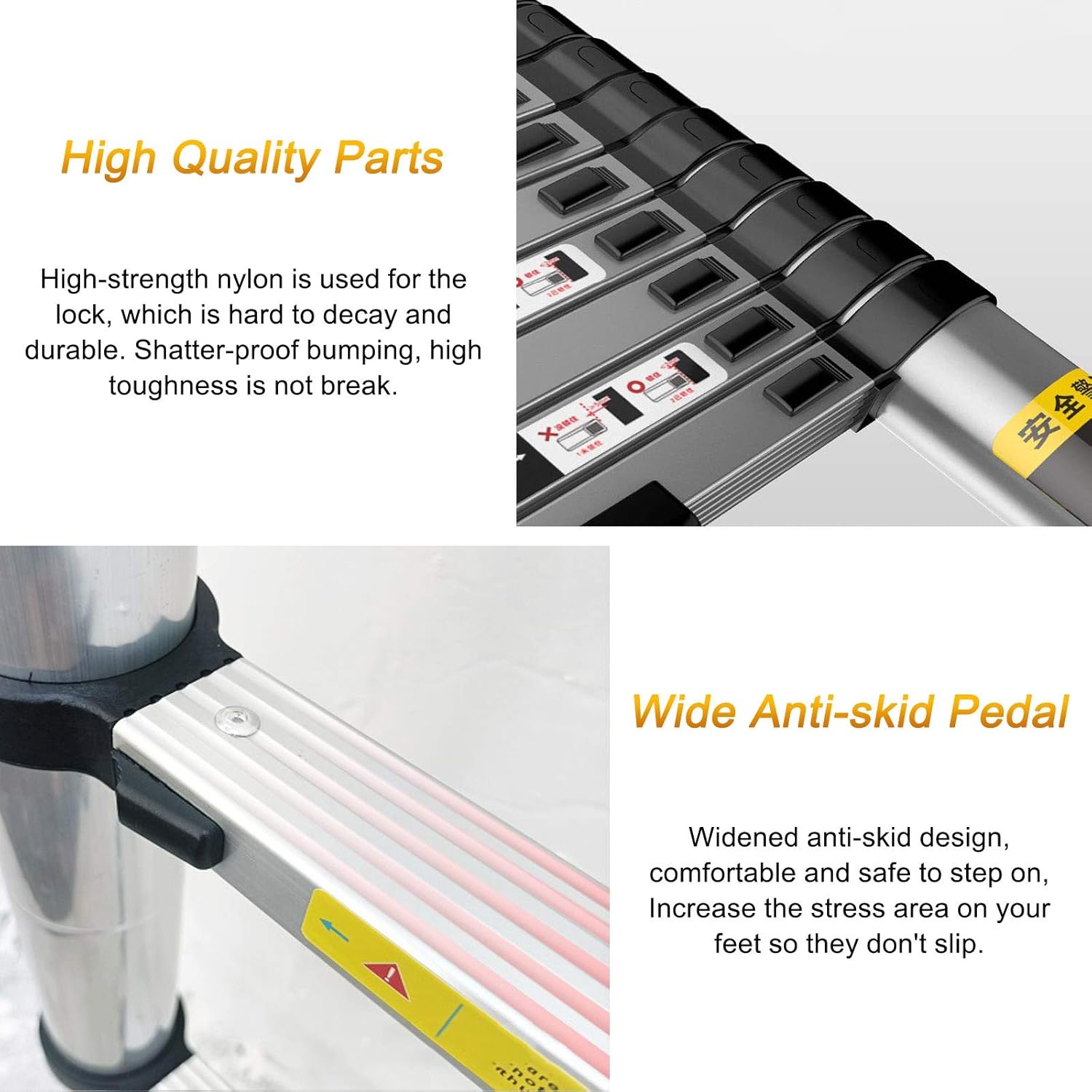 Folding Telescoping Ladder Aluminum Telescoping Ladder with Detachable Hook, Lightweight Telescopic Extension Ladders for Home Loft Outdoor Work, 330lbs Load Capacity