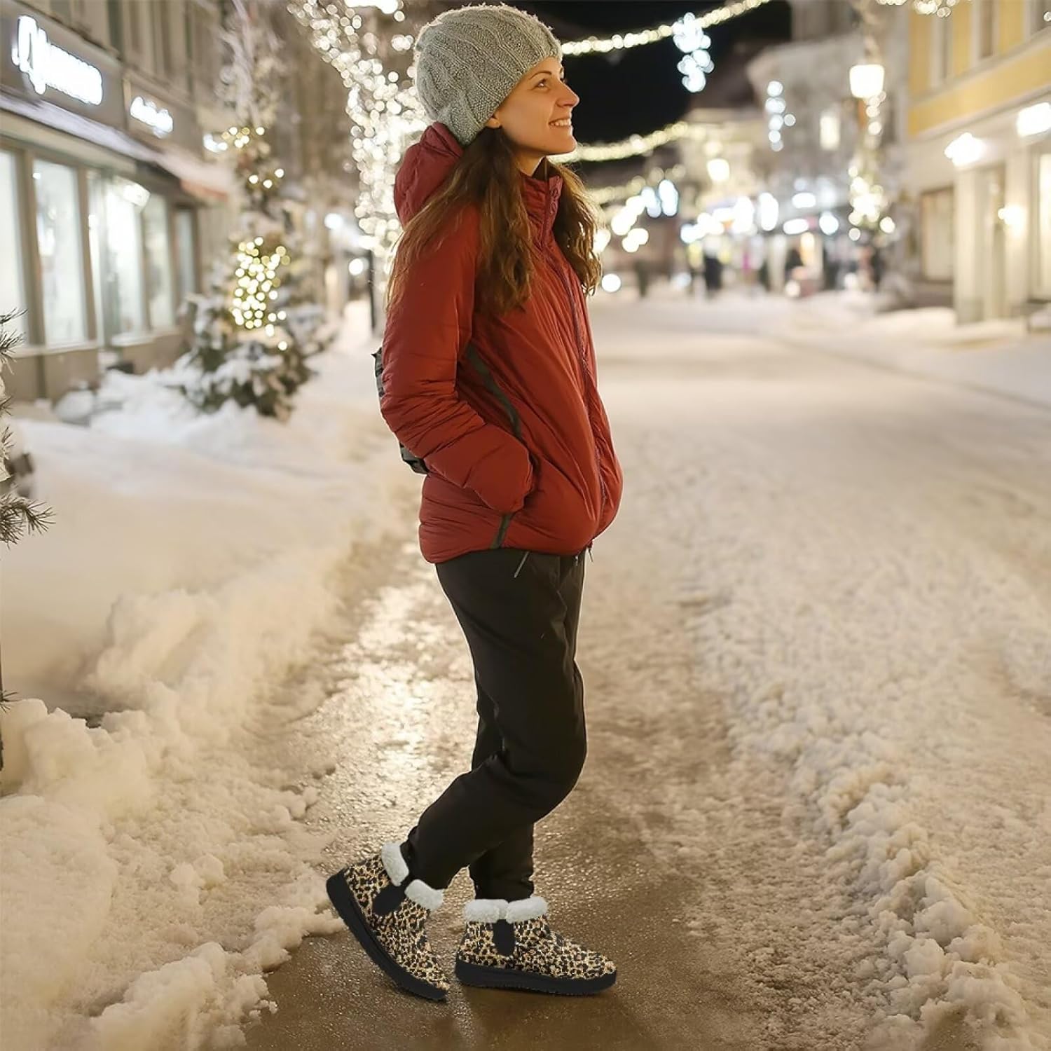 Binienty Womens Mens Heavy Duty Snow Boots with Plush Fur Lining Winter Hiking Boot Non-slip Outdoor Ankle Shoes