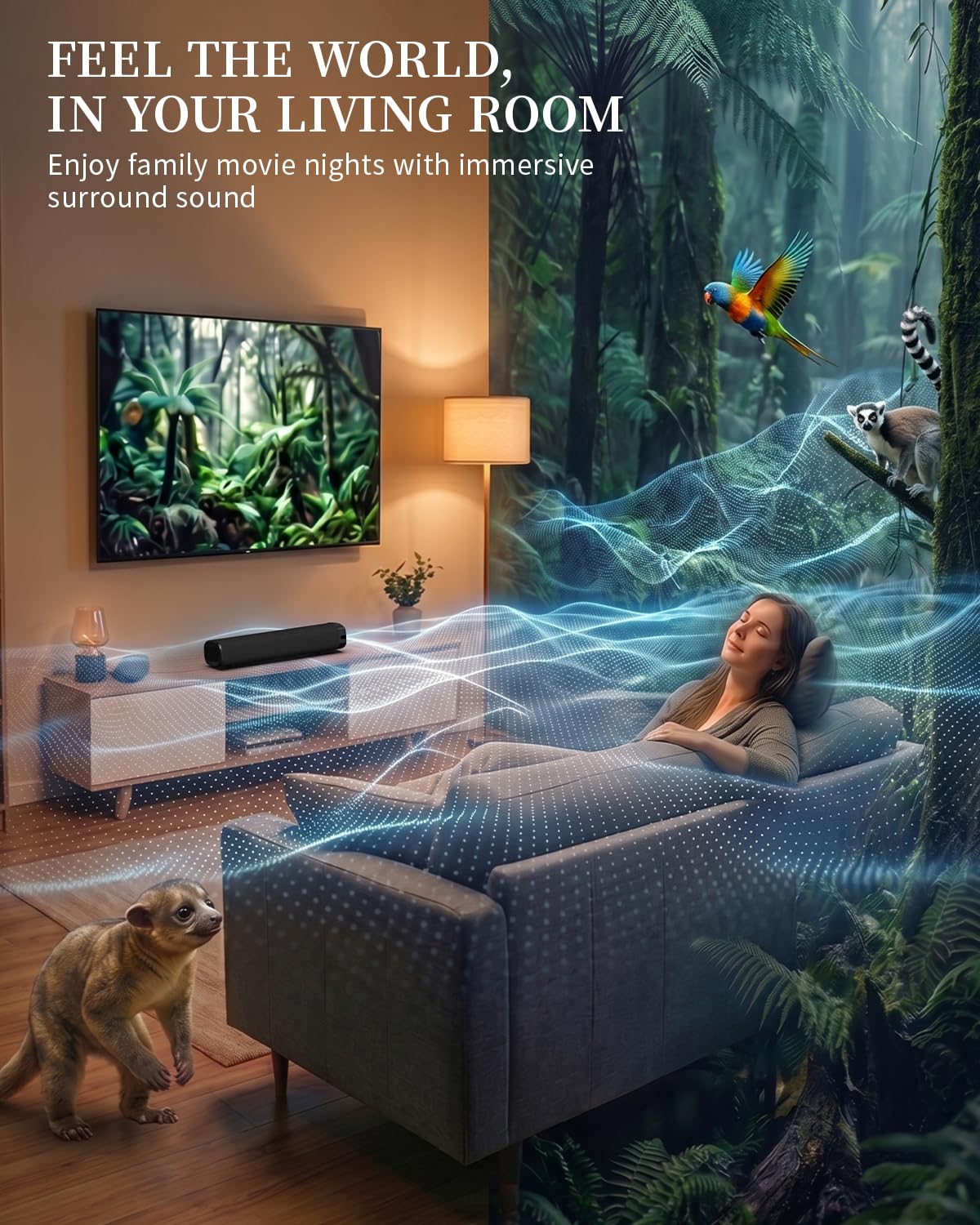 Barre de son pour Smart TV, barre de son, barre de son Bluetooth, avec optique/AUX/HD ARC, haut-parleurs Surround, système de son surround pour TV/PC/jeux/projecteurs, barre de son PC à