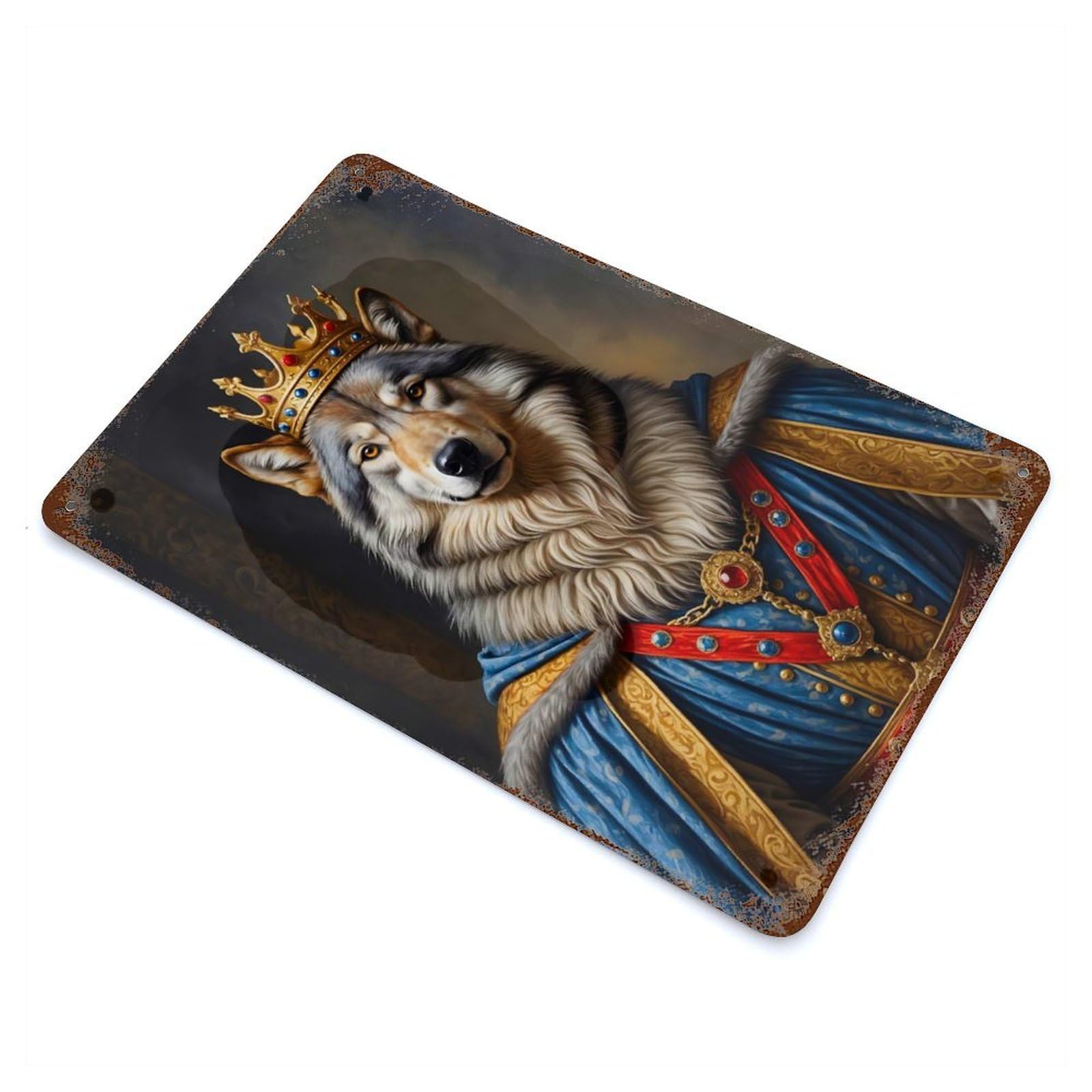 Wolf King 11.8"x7.9" Rust Effect Tin Sign, Rustic Home Decor for Office, Studio And Wall Decor