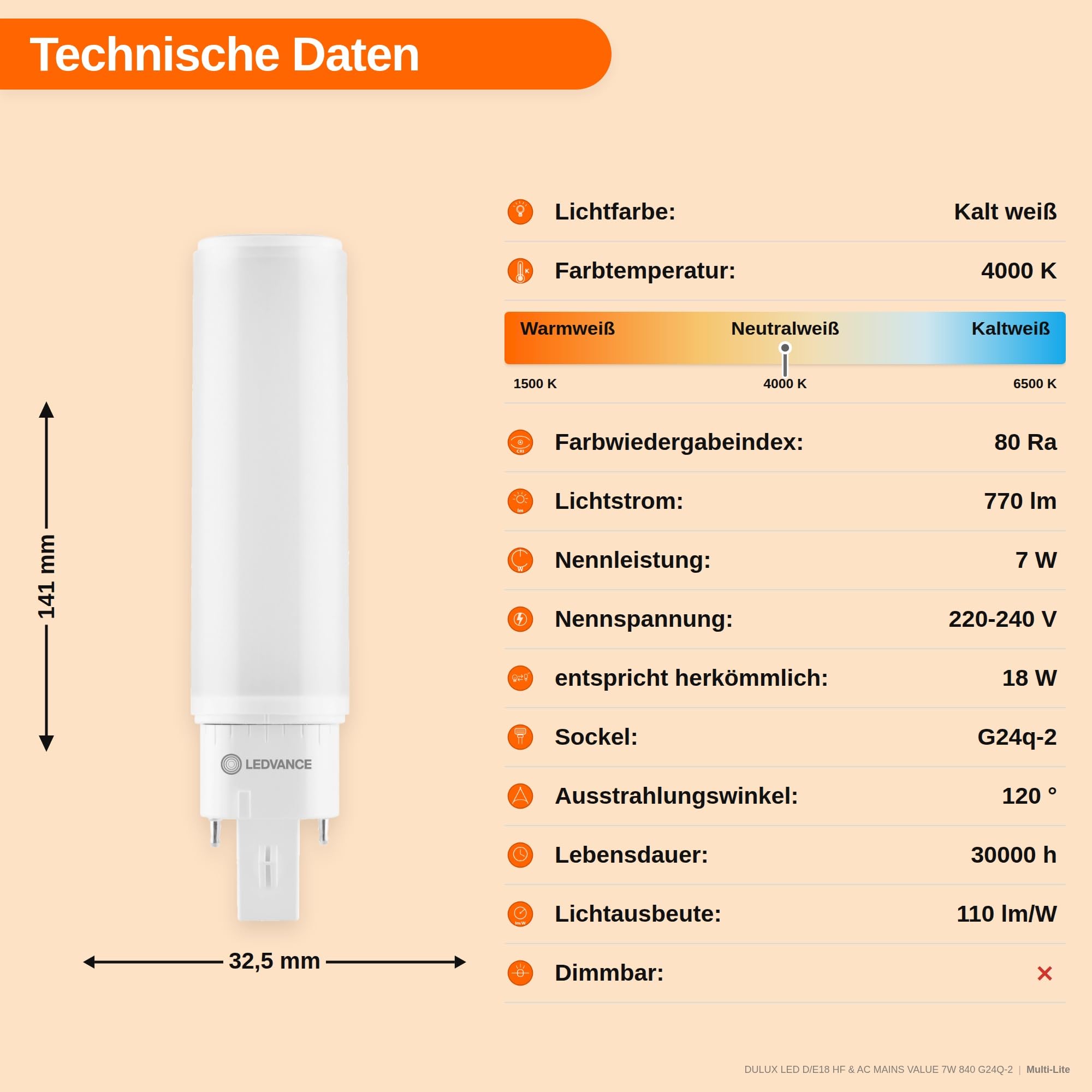 Ledvance DULUX D/E LED Lampe 7W (ersetzt 18W) 840 G24Q-2 4Pin | 10 Stück