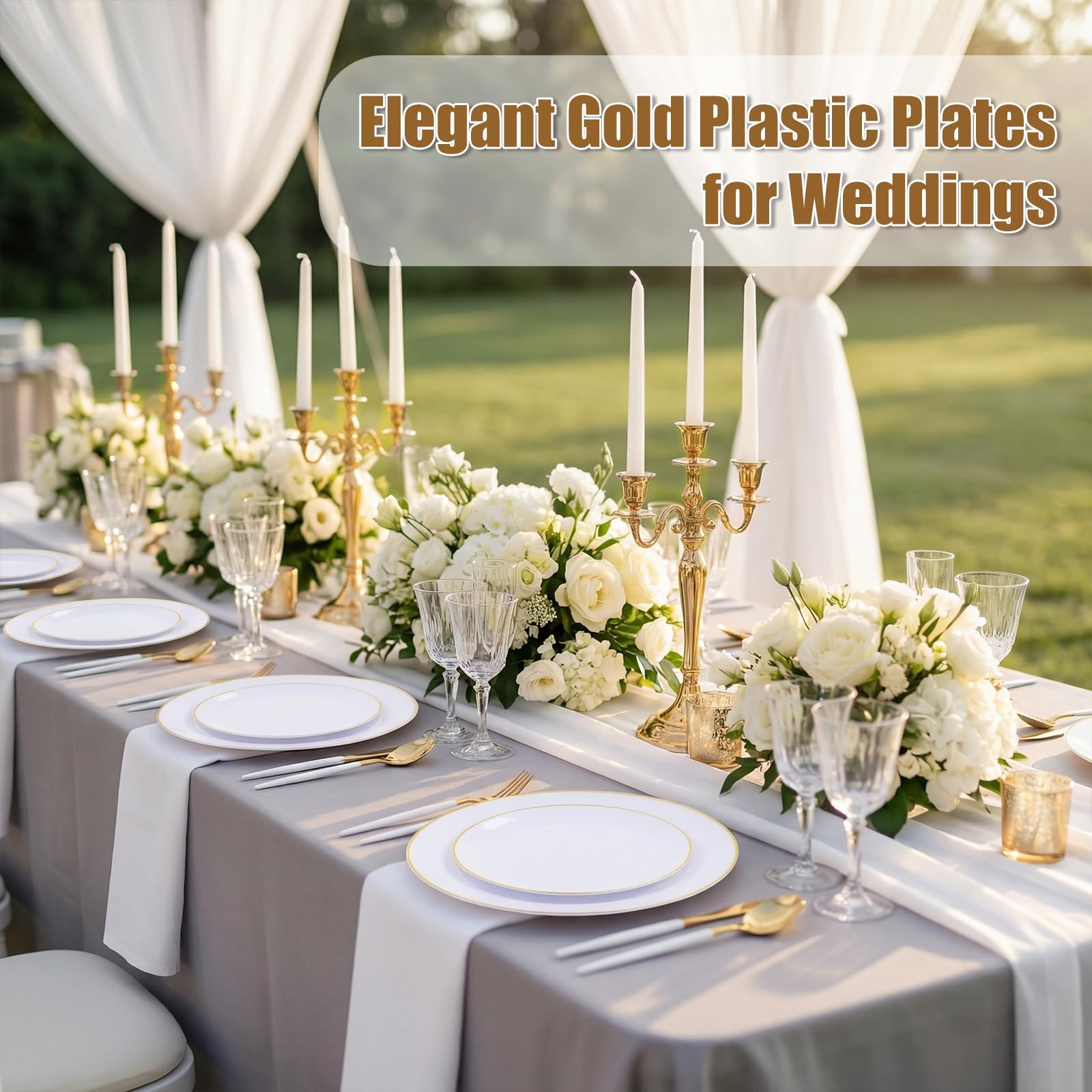 Gold Disposable Plates & Cutlery Set - Party Wedding -5