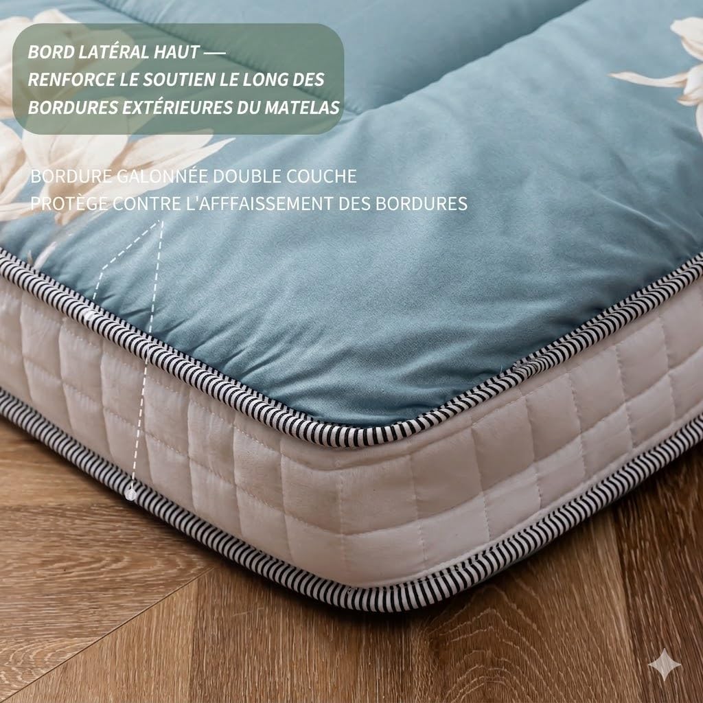 MAXYOYO Matelas futon - Matelas de Sol Japonais rembourré - Lit Pliant matelassé en Coton - Matelas Respirant - Tatami - Chaise Longue pour invités (Magnolia, 90 x 190 cm)