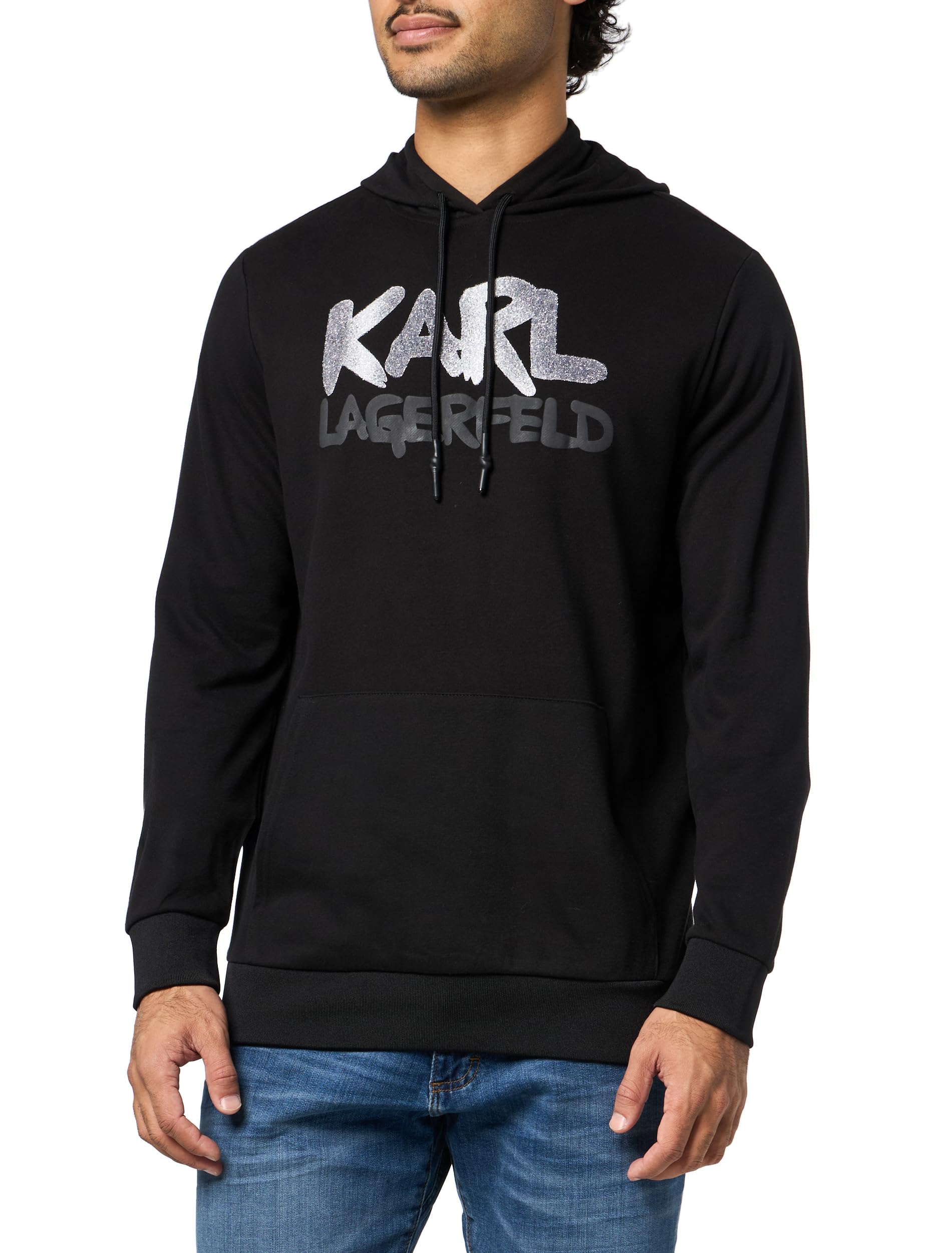 Men's Hooded Long Sleeve Karl Logo Kangaroo Pocket Sweatshirt