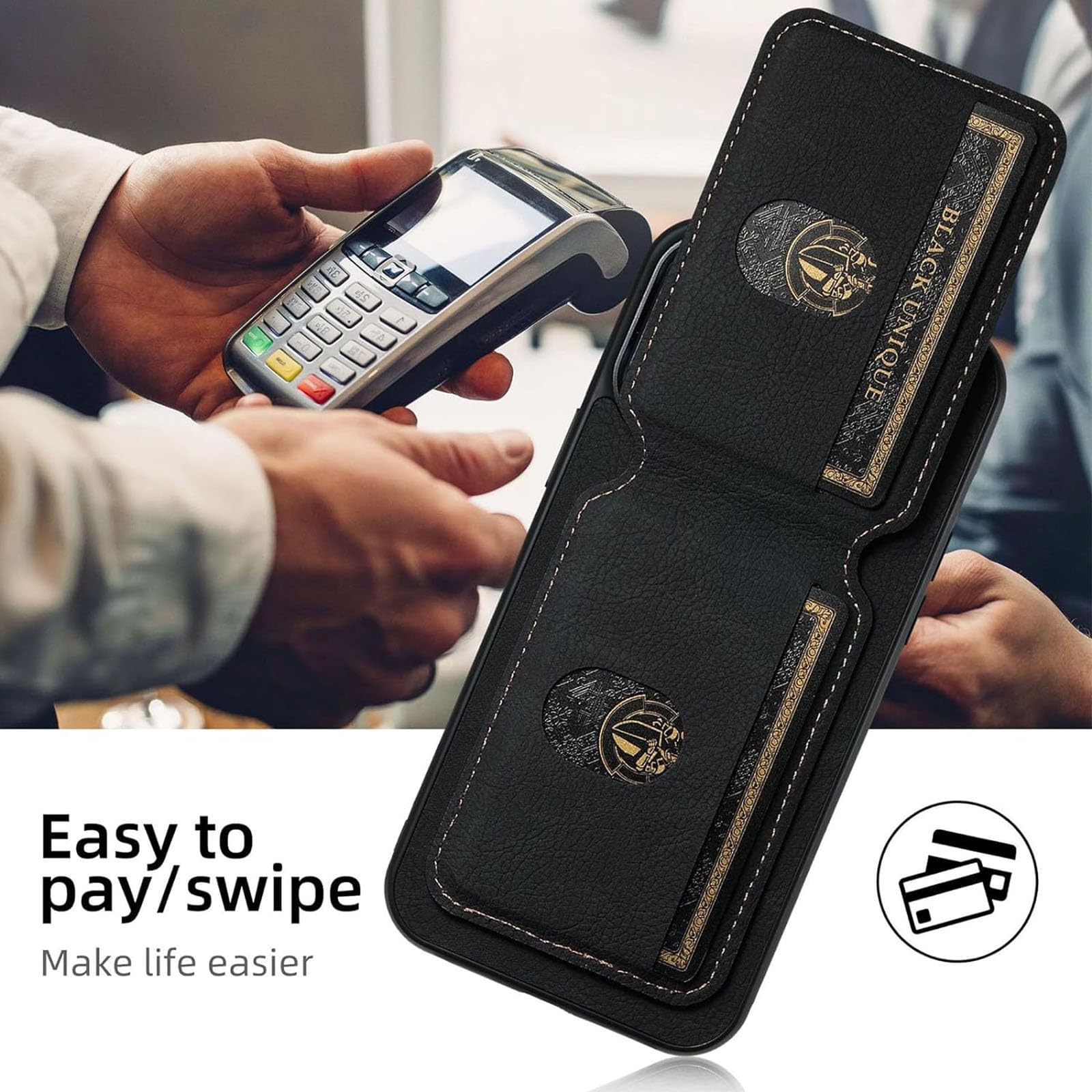 Generic Geupday Leather Card Holder Phone Case, Magnetic Stand, Wireless Charging, Leather Cover 2 in 1 Detachable Card, Geupday Phone Case for iPhone 15 14 13 12 Pro Max Plus (Brown,for iPhone 12)