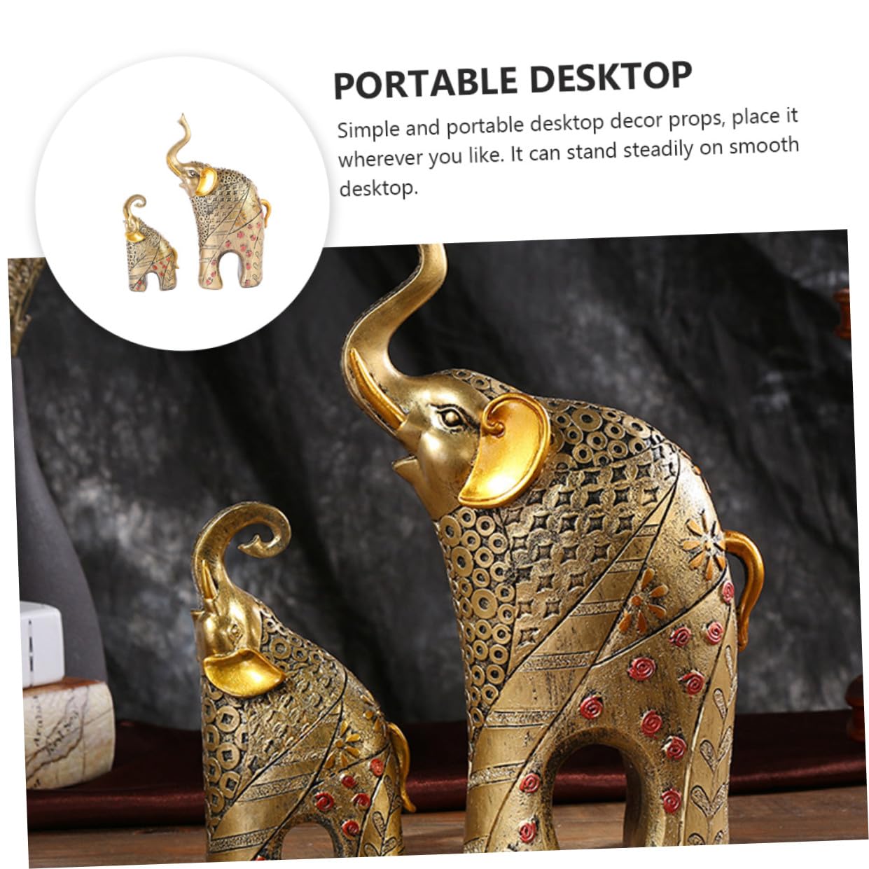 WOONEKY 2pezzi Statuetta di Elefante in Resina Decorazione da Casa Ornamento di Ricchezza Figura di Elefante
